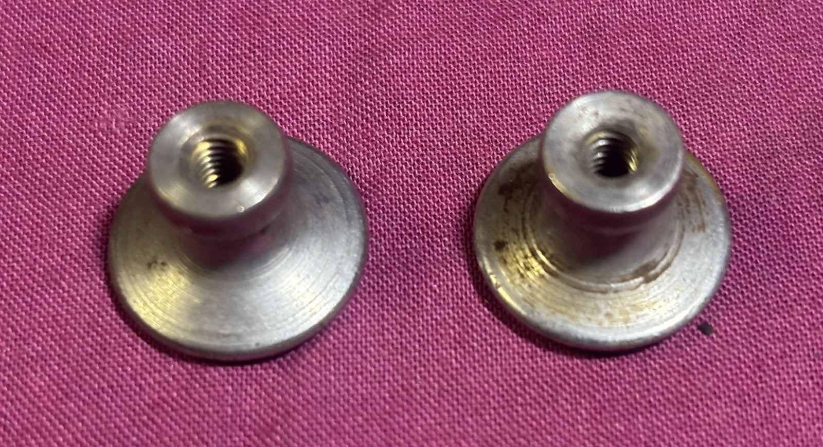 PAIR NICKEL BRASS CIRCA 1920 Dime-Size Drawer Pulls Medical Dental Cabinet Type