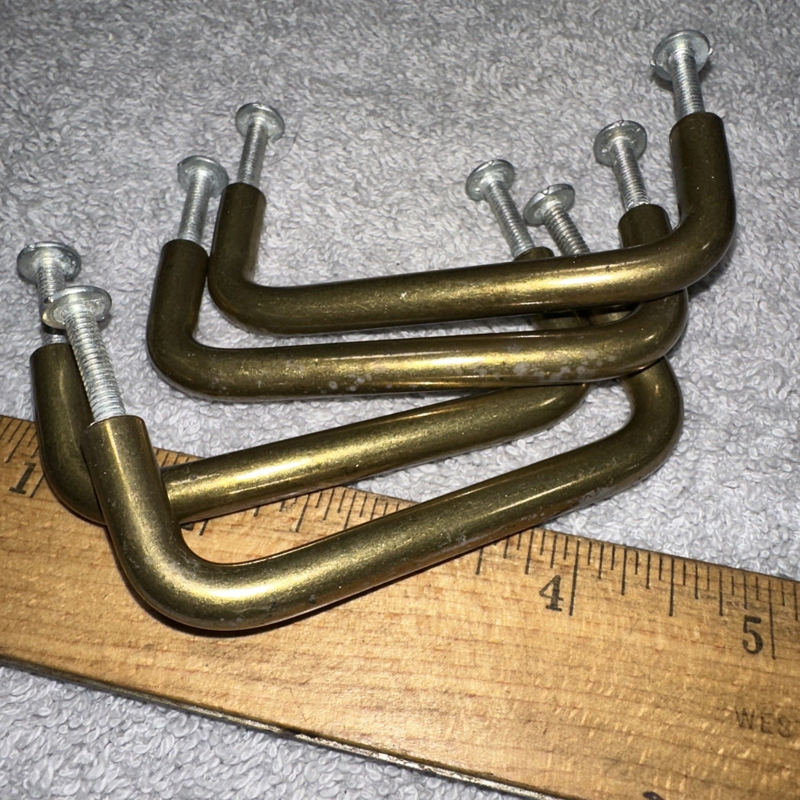 Vintage Metal Draw Pulls Classic Style Lot Of 4 Gold Tone Reclaimed With Screws!