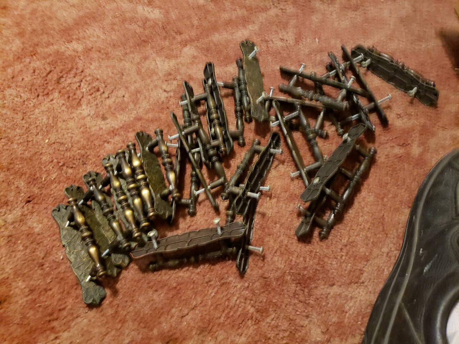 AMEROCK Vtg Brass Cabinet Drawer 24 Handle Pulls 24 Backplates 176 A1 DISTRESSED