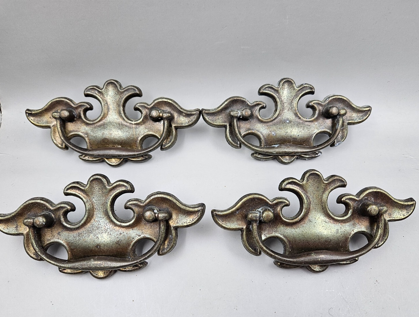 Vintage Cast Metal Bronze Tone 6 Chippendale Batwing Style Drop Bail Pull Handle