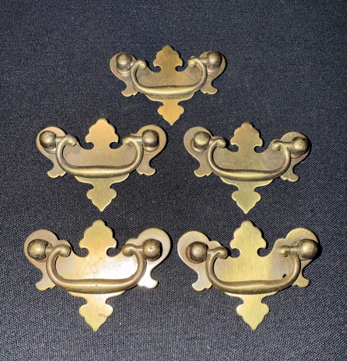 Lot Of 5 Antique/Vintage Brass Chippendale Bat Wing Drawer Pulls 2 X 1 1/2 Inch