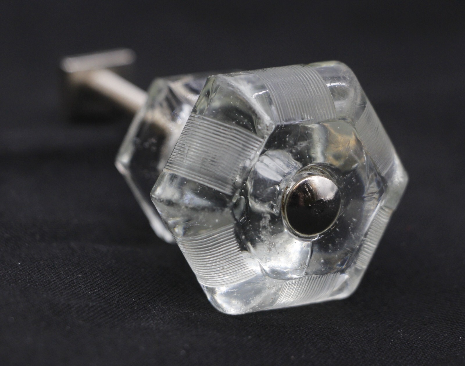 Vintage Hexagon Etched Lined 1.5 in. Glass Drawer Cabinet Knob