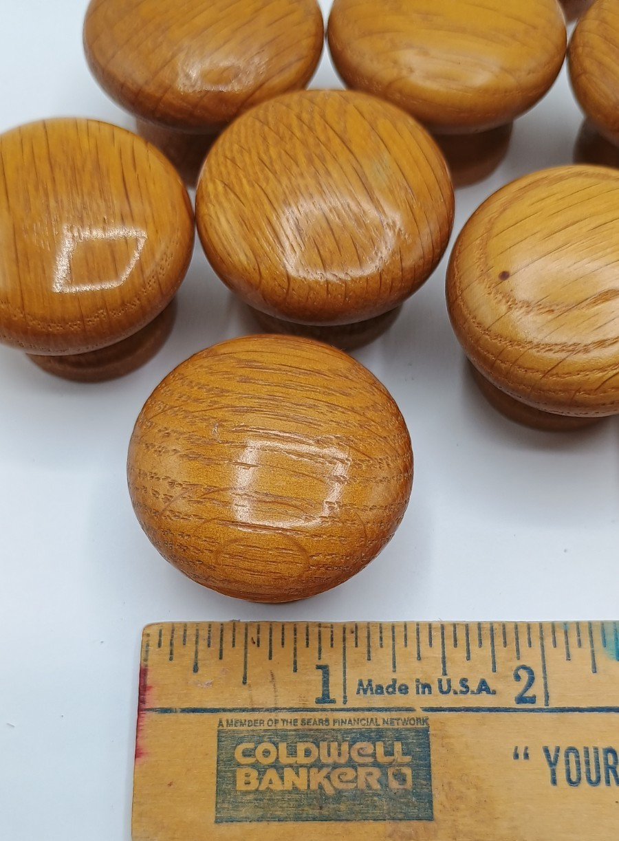 10 Vintage Round Wood Oak Mushroom Drawer Pull Knobs 1.5″