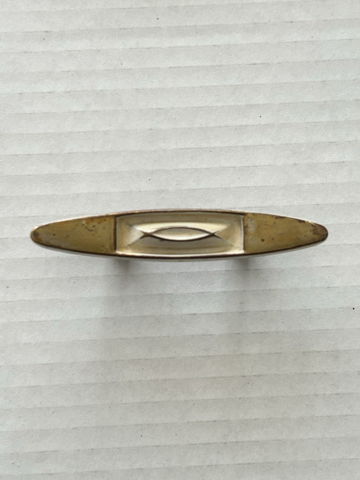 Art Deco MCM Atomic Oblong Gold Tone Raised Lenticular Shape Drawer Pulls X 9