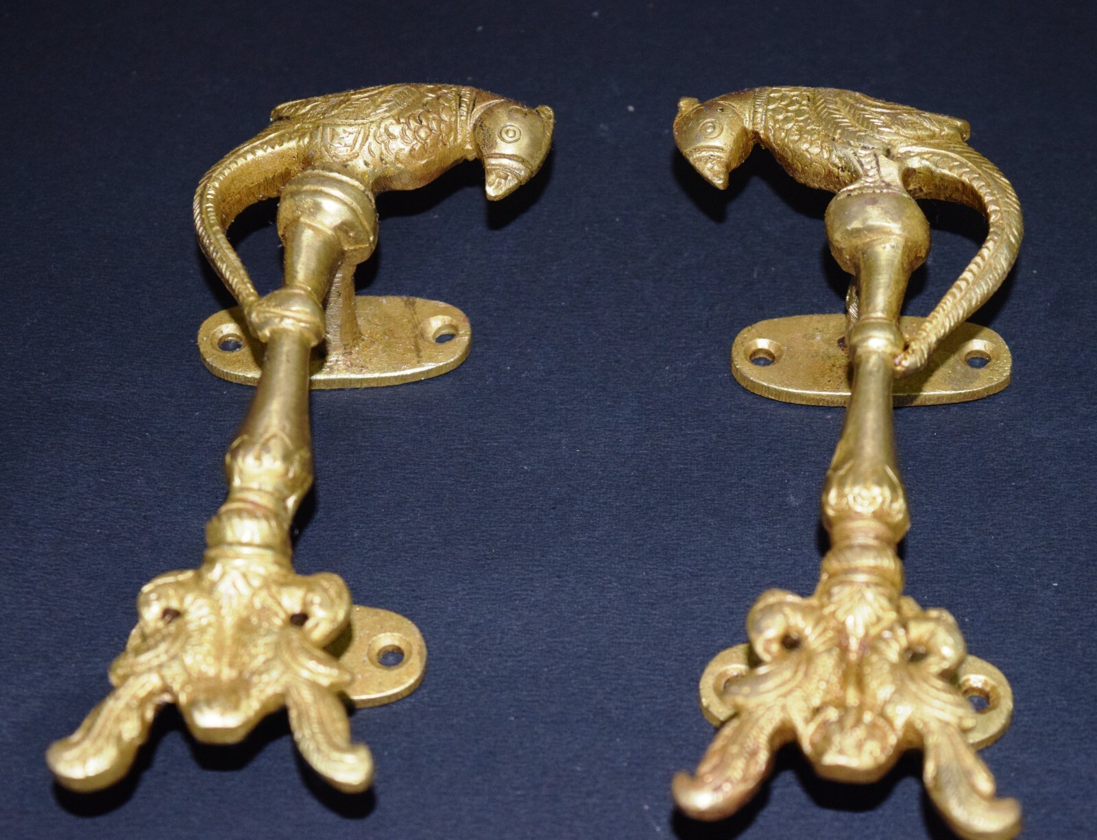 Peacock Door Handle Pair Brass Antique Style Almirah Pull With Dual Bird EK500