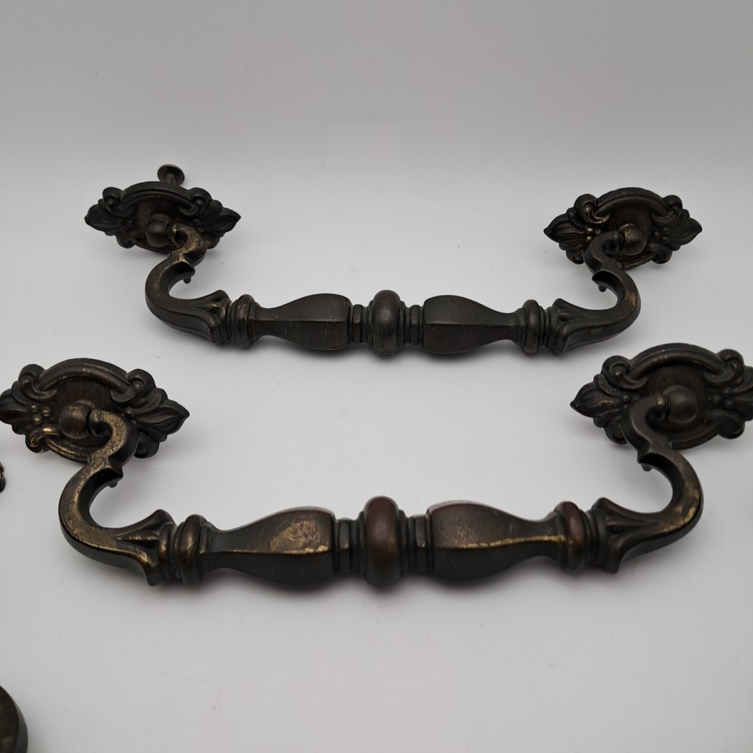 Vintage KBC Brass Cabinet Hardware Lot Ornate Drawer Pulls Knobs Handles 6pc Set