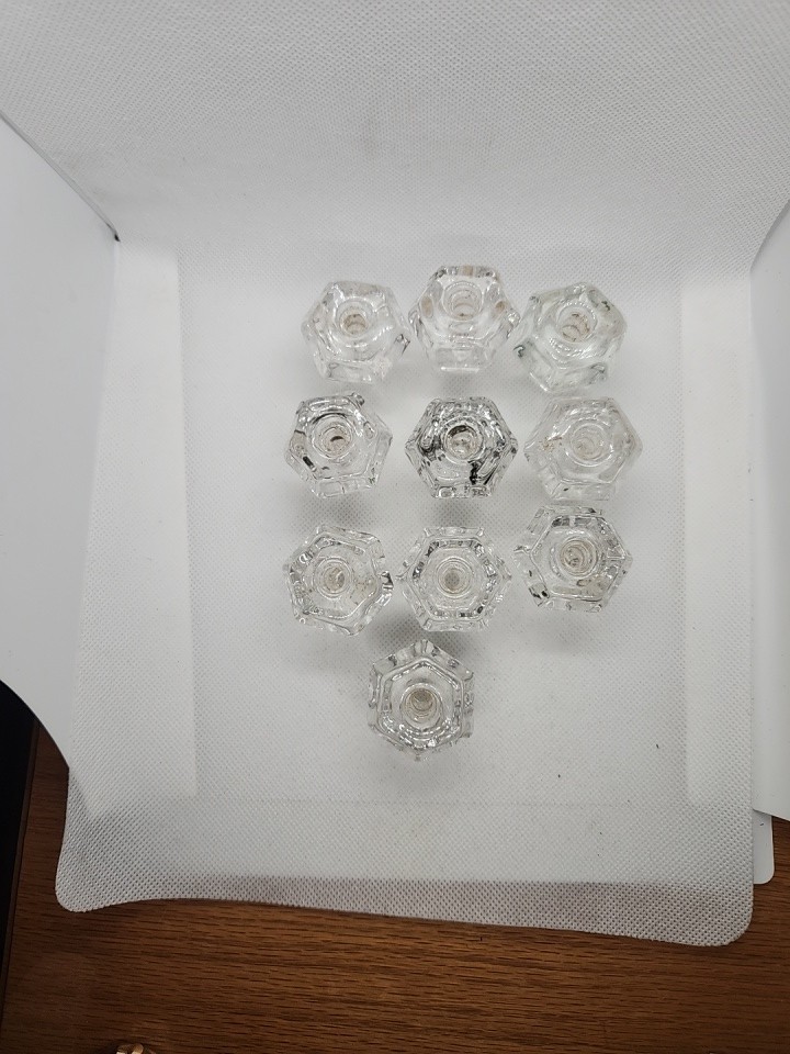 Vintage Lot of 10 Glass Hexagon Drawer Cabinet Knob 1.75″ L x 1.25″ W