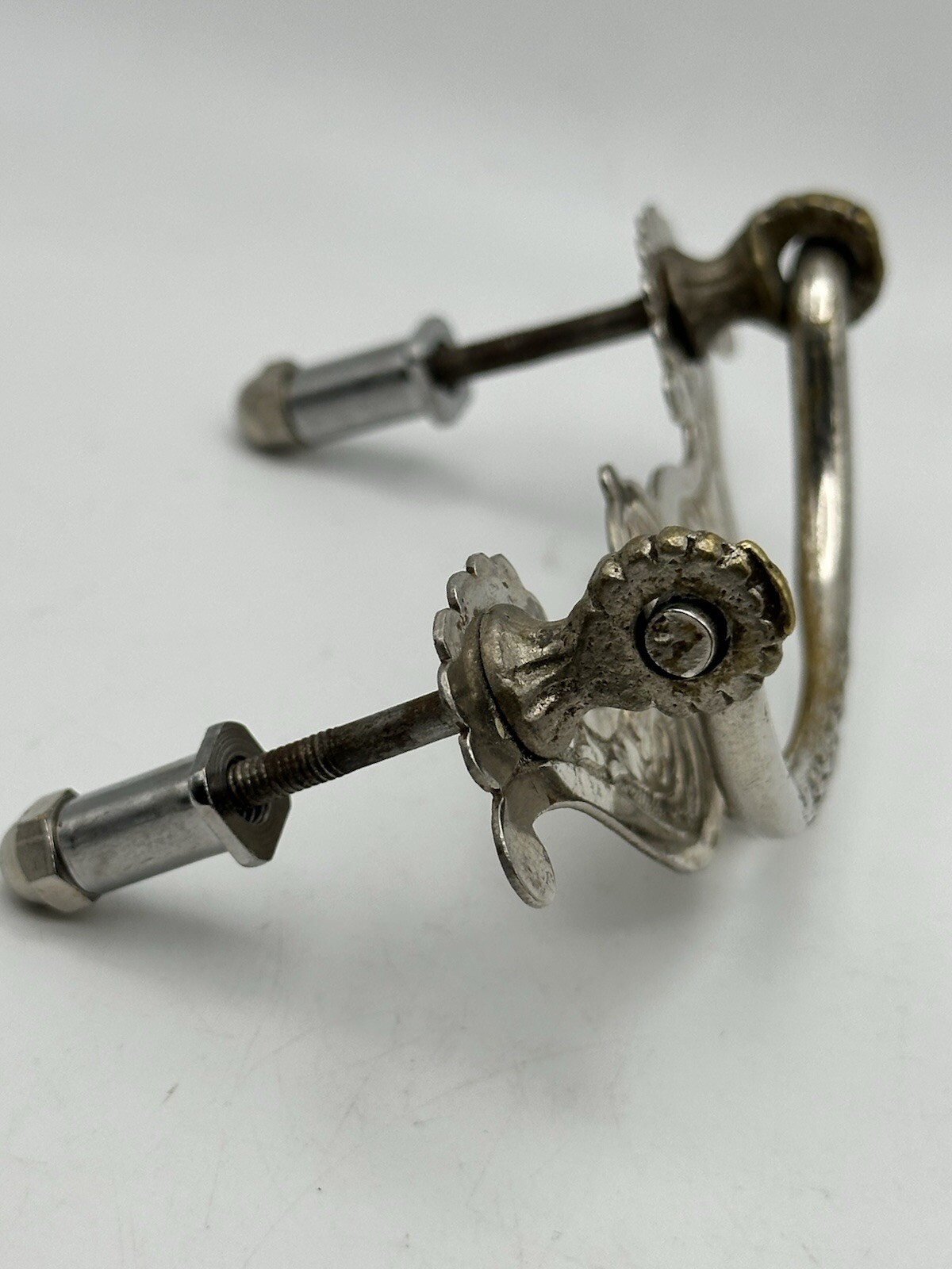 Two Tone Brass Drawer Pull Etched Punched Floral Design