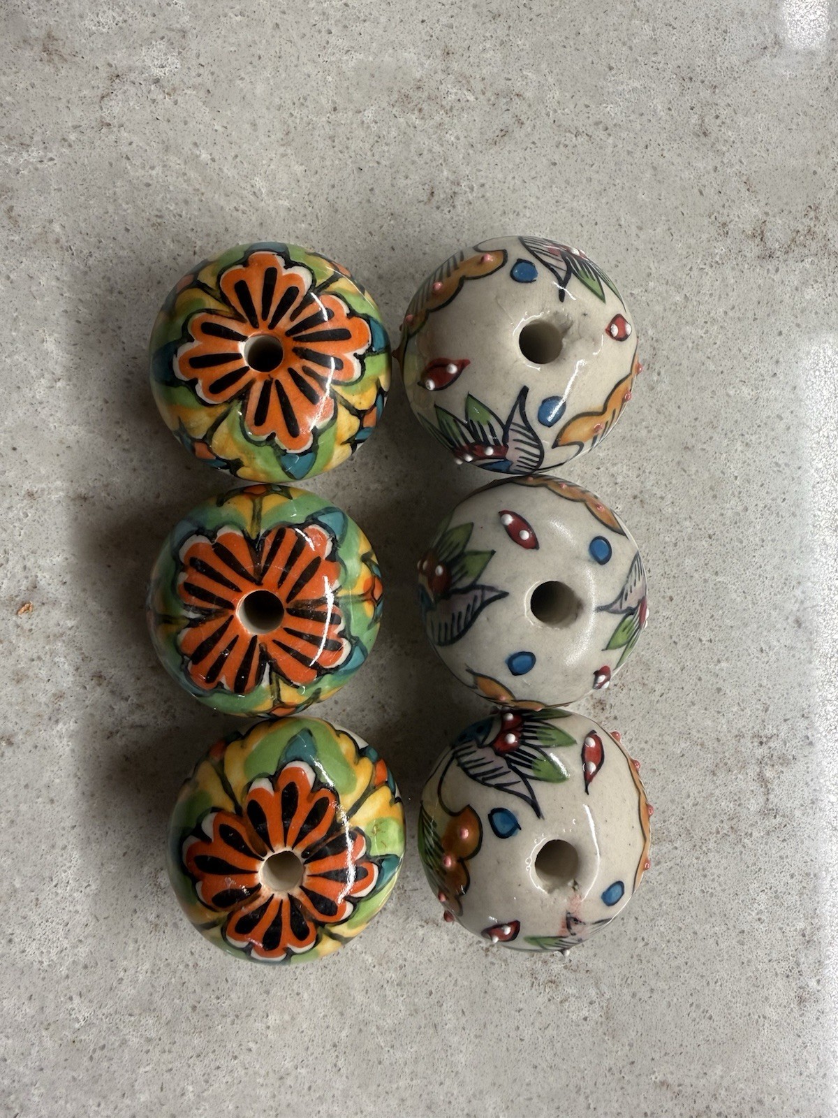 6 Round Ceramic Hand Painted Floral Theme Drawer Pulls Without Hardware READ