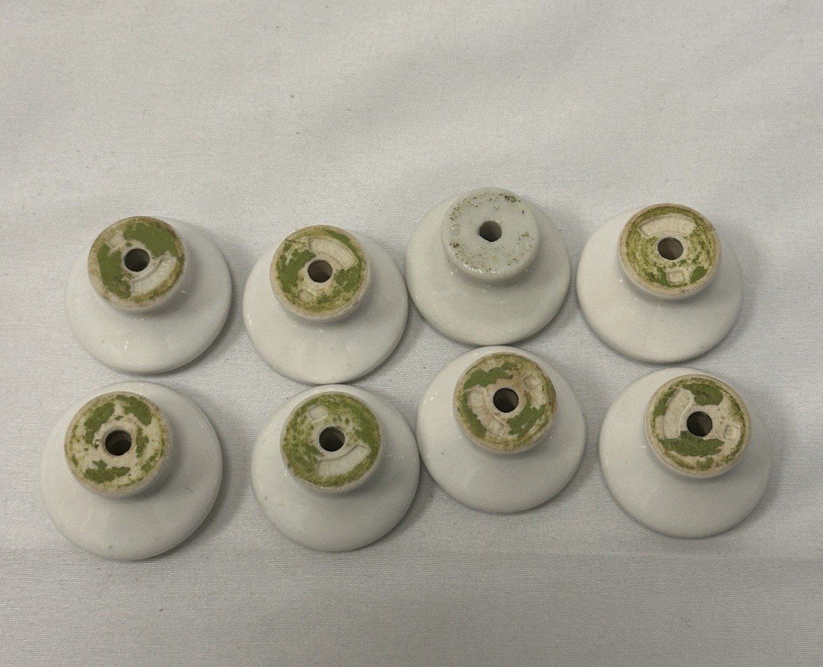 Lot of 8 Vintage White Ceramic Drawer Pulls – Classic Round Knobs | No Hardware