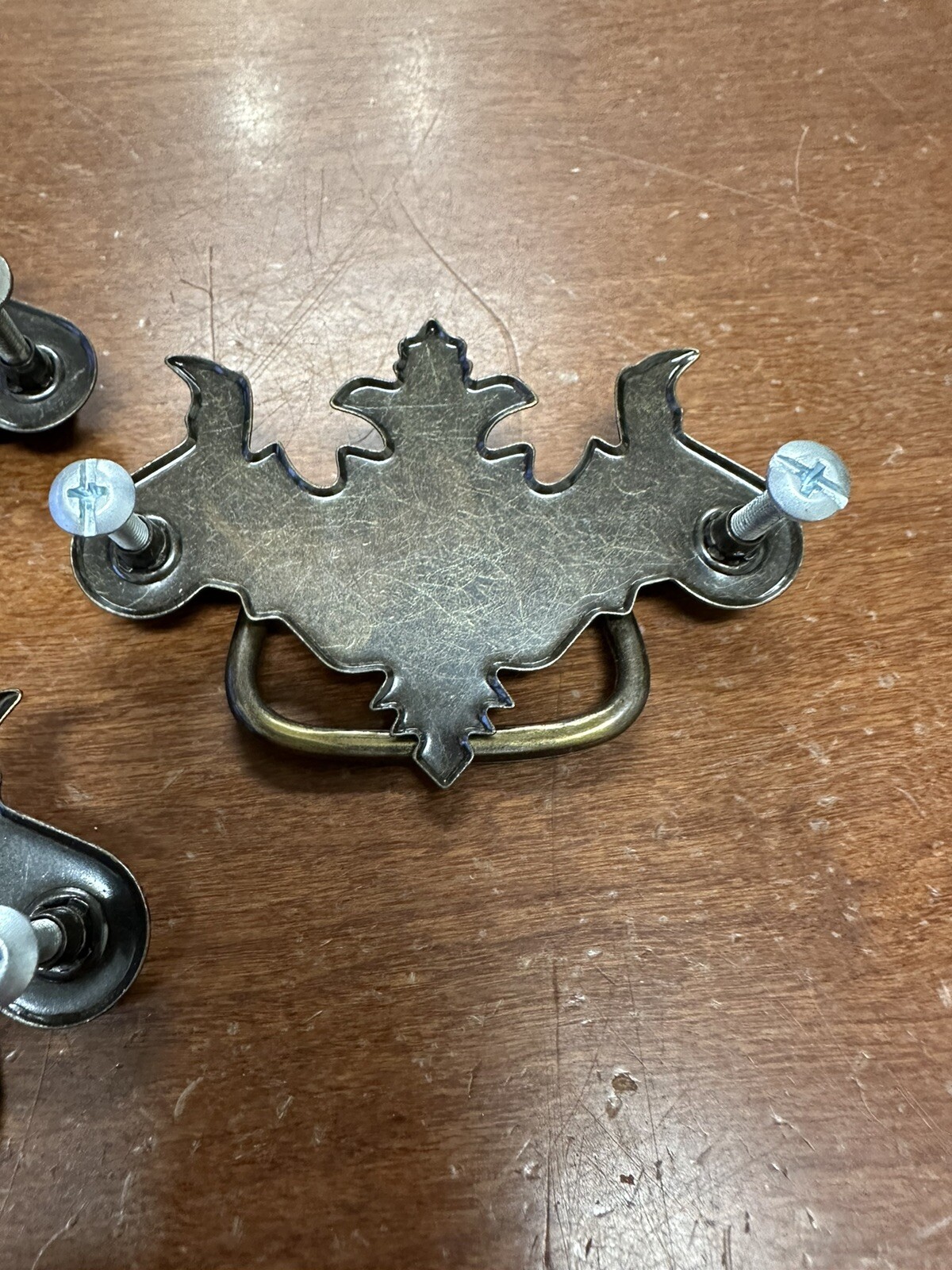 Vtg Chippendale Batwing Brass Toned Pressed Steel Cabinet Pulls 3″ Center Set 5