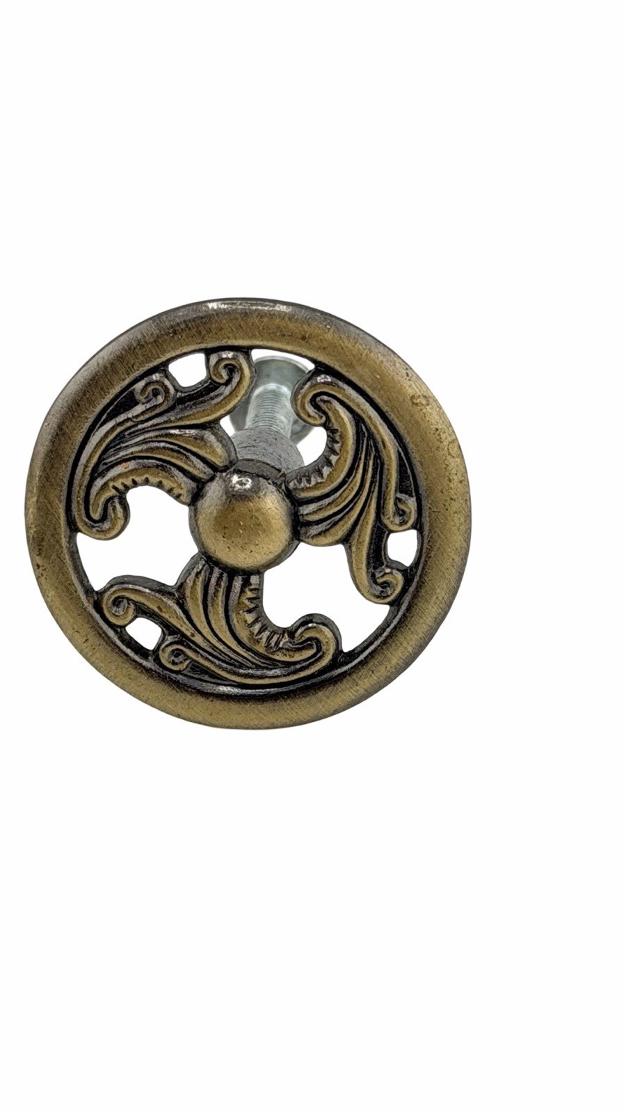 Vintage Antique Brass Tone Round Scroll Cabinet Drawer Knob Pull 1.5” Ornate