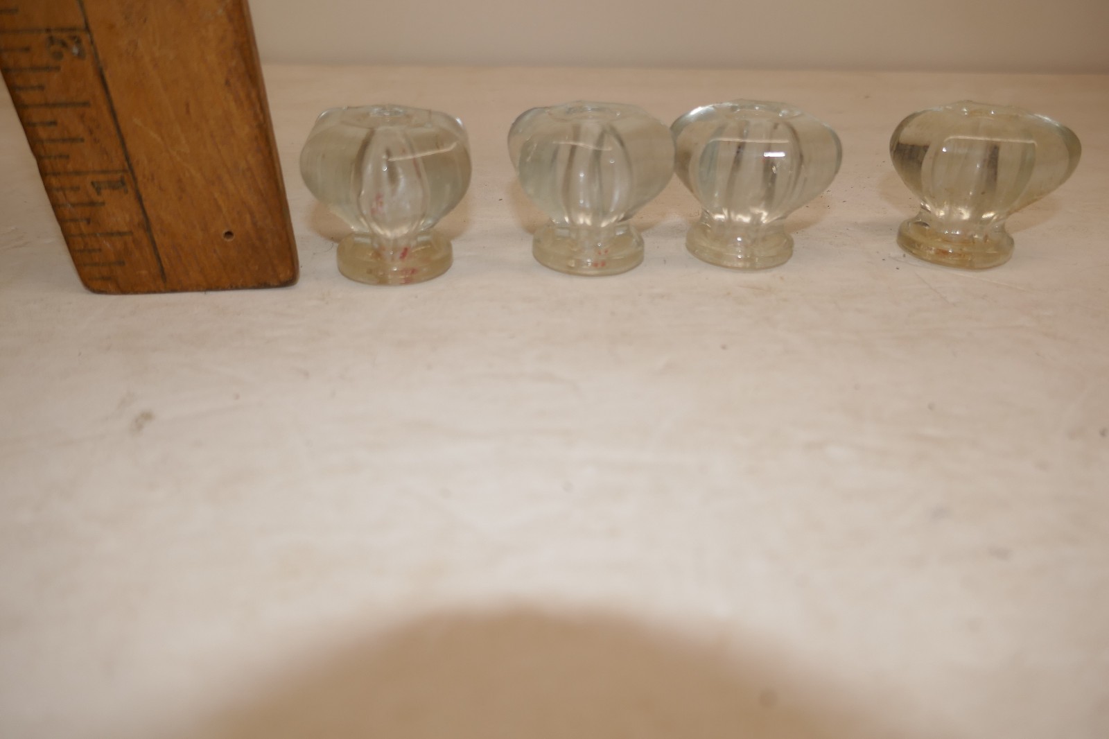 Vintage Six Side Hexagon Clear Glass Drawer Knob Cabinet Furniture Knobs Lot 4