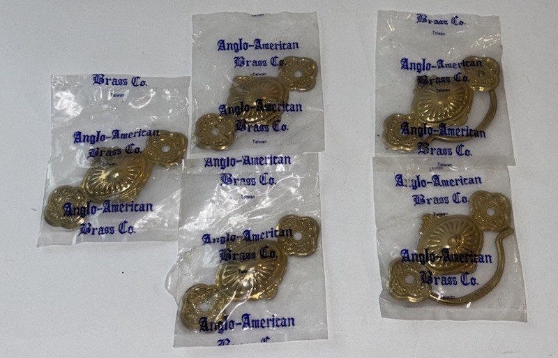 Vtg Ornate Scrollwork Brass Drawer Pulls & Plates Lot Anglo-American Brass Co