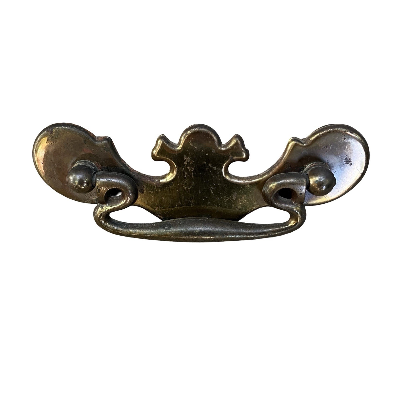VTG Chippendale Bail Drop Drawer Pulls Batwing Brass-Metal Reclaimed Lot Of 5