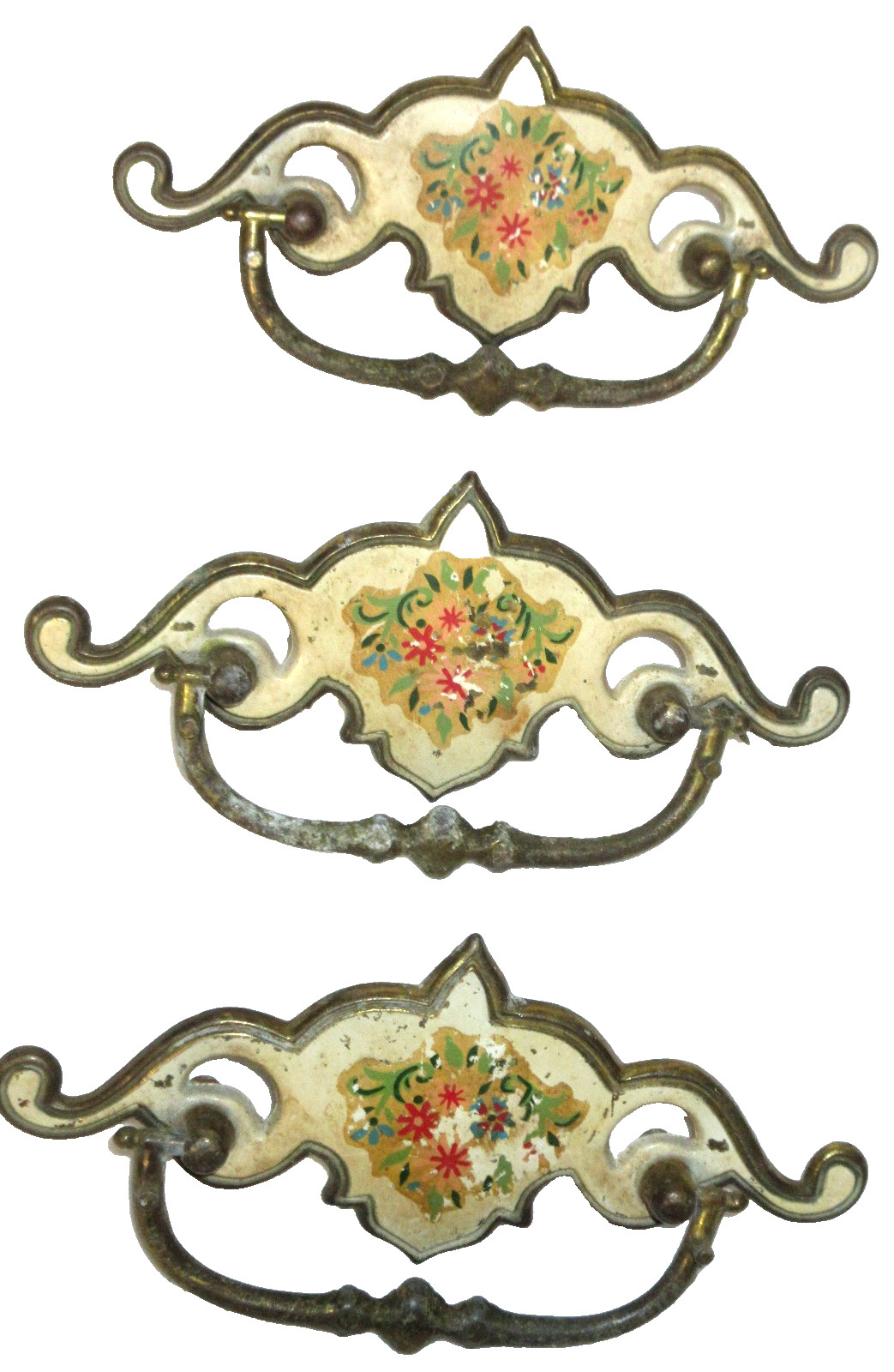 3 Vintage Porcelain Painted French Provincial Country Drawer Pulls Handles