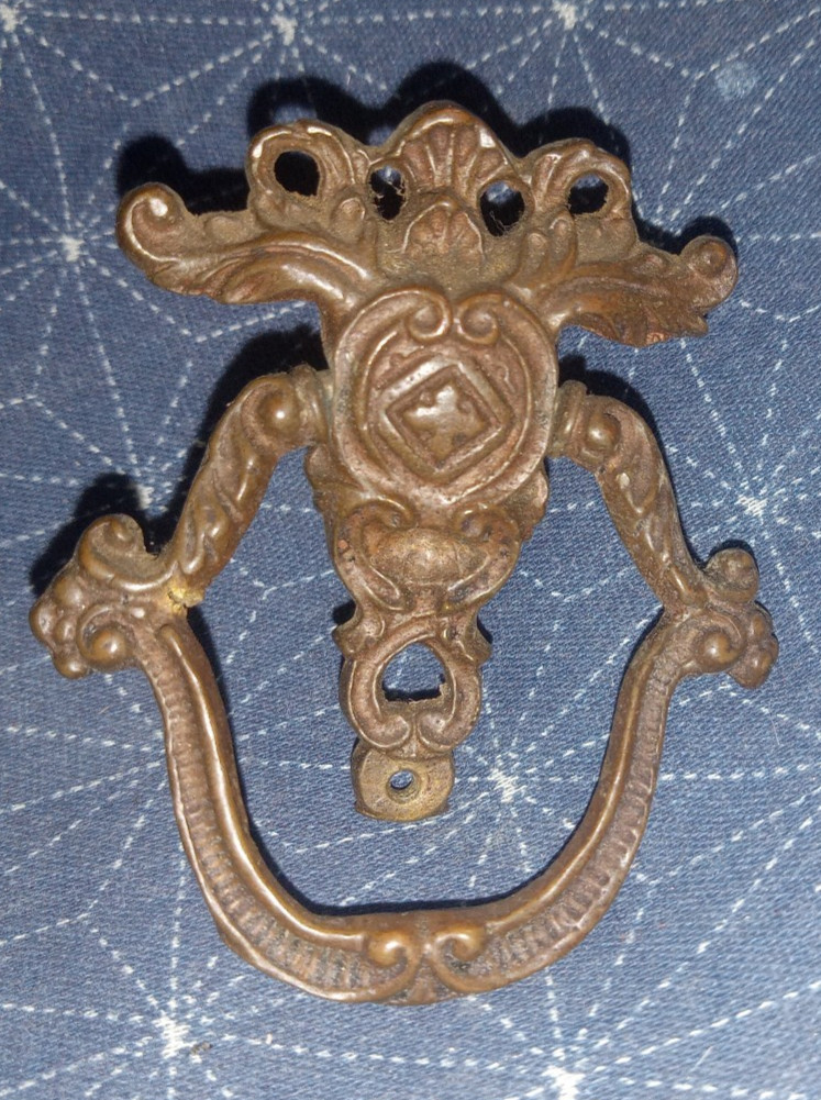 Antique Vintage Brass Ring Pull and Ornate Keyhole