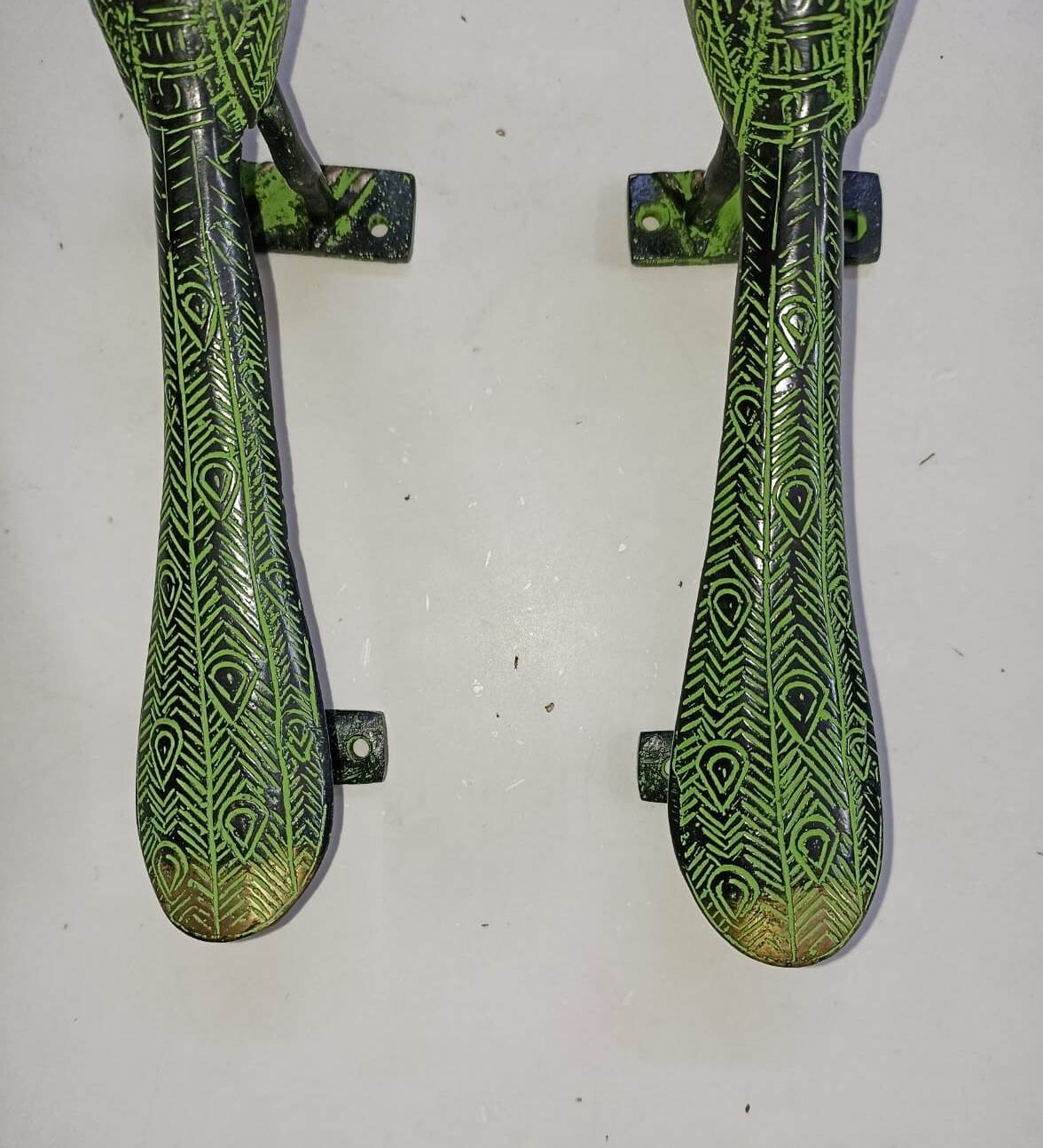 Bird Peacock Door Handle Pair Handmade Antique Design Peafowl Door Decor GTX