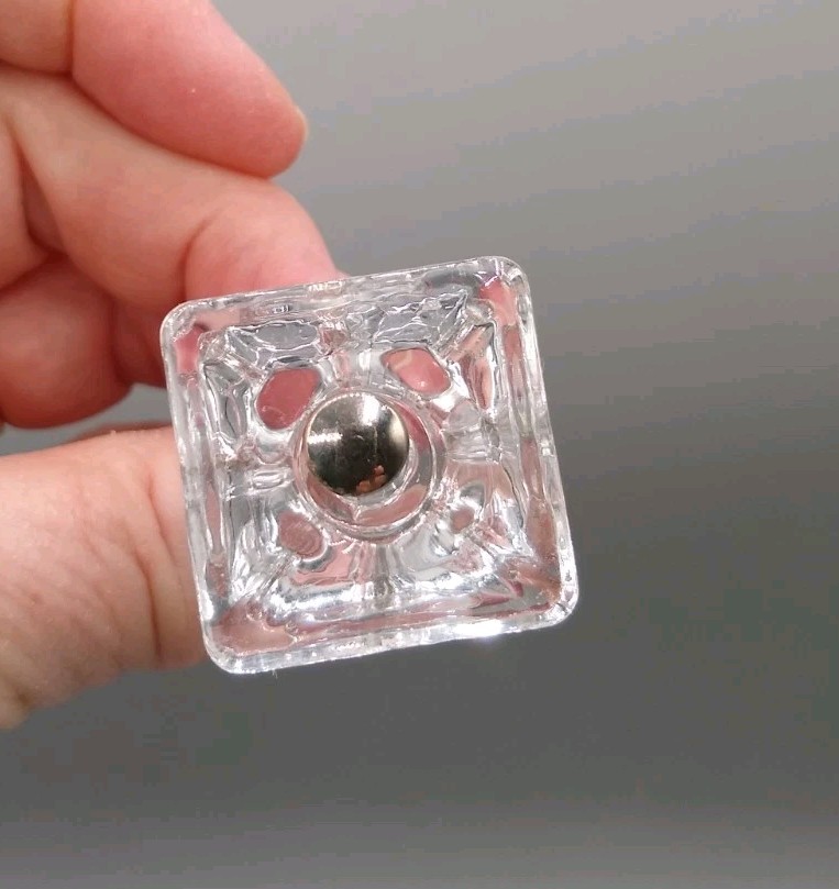 12 Clear Glass 1 1/8″ square Drawer Pull Knobs Furniture Handles modern