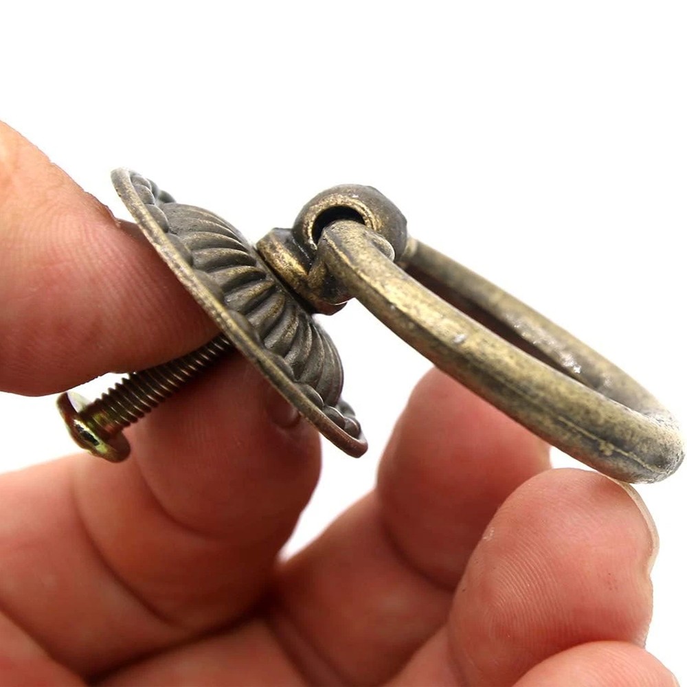 Vintage Antique Brass Ring Pulls Handles for Cabinet Drawer 10Pcs NEW