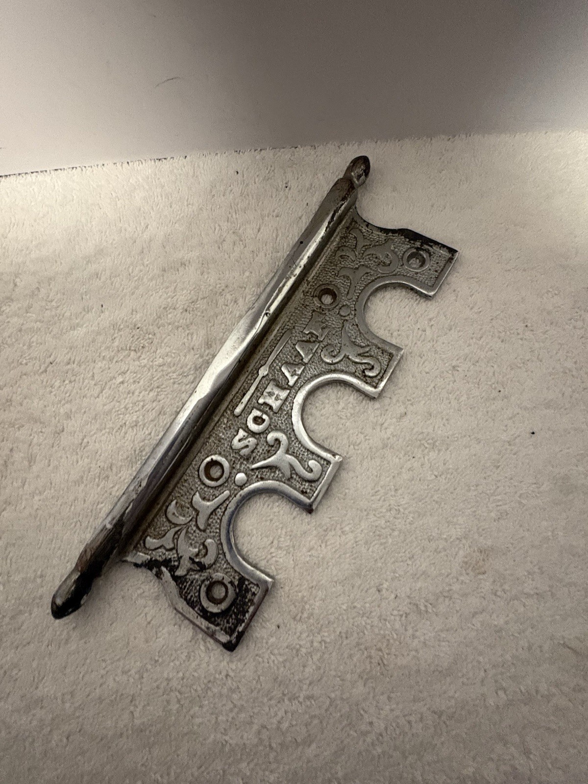 S. O. HAAK Antique Original 1900s Silver Metal Scroll Bail Drawer Pull Rusted