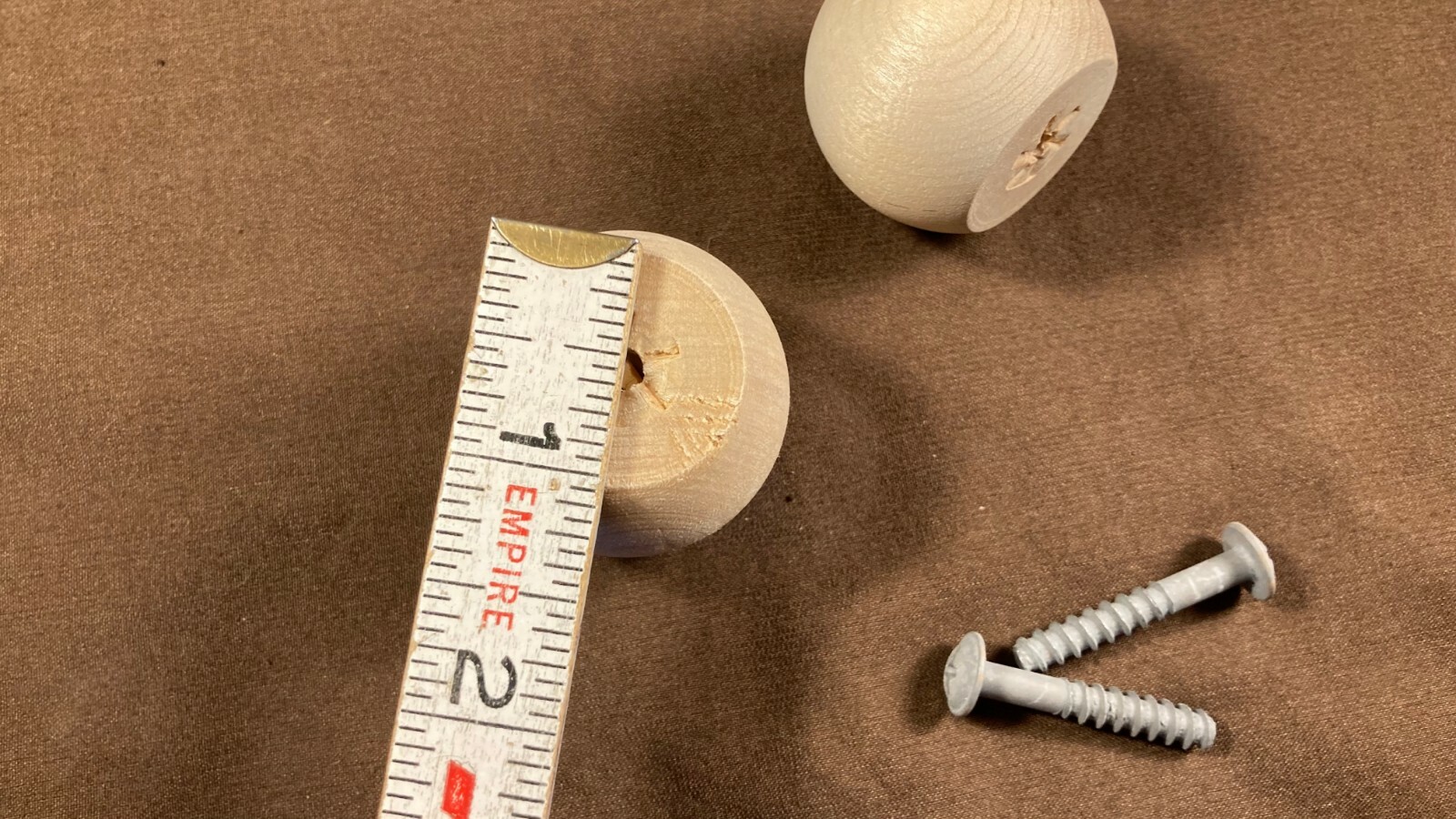 Pair of Wood Round Ball Orb Knob Pulls Vintage Furniture Dresser Drawer MCM USA