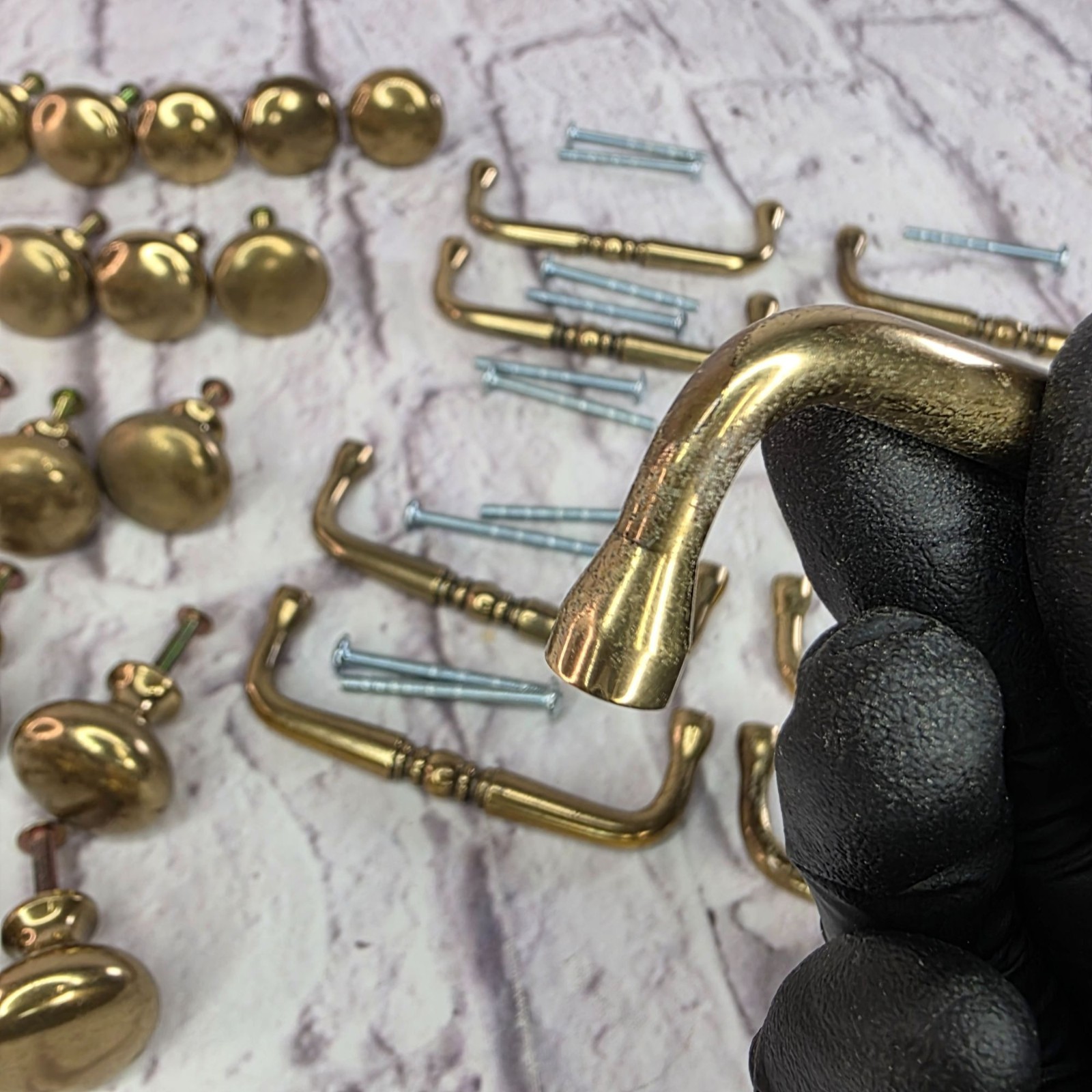 Vintage Solid Brass Cabinet Knobs & Handles Set With Screws 21 Knobs 10 Handles