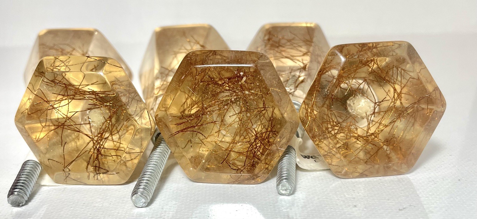 6 World Market clear Resin/Acrylic Copper threads hexagonal cabinet knobs,Pulls