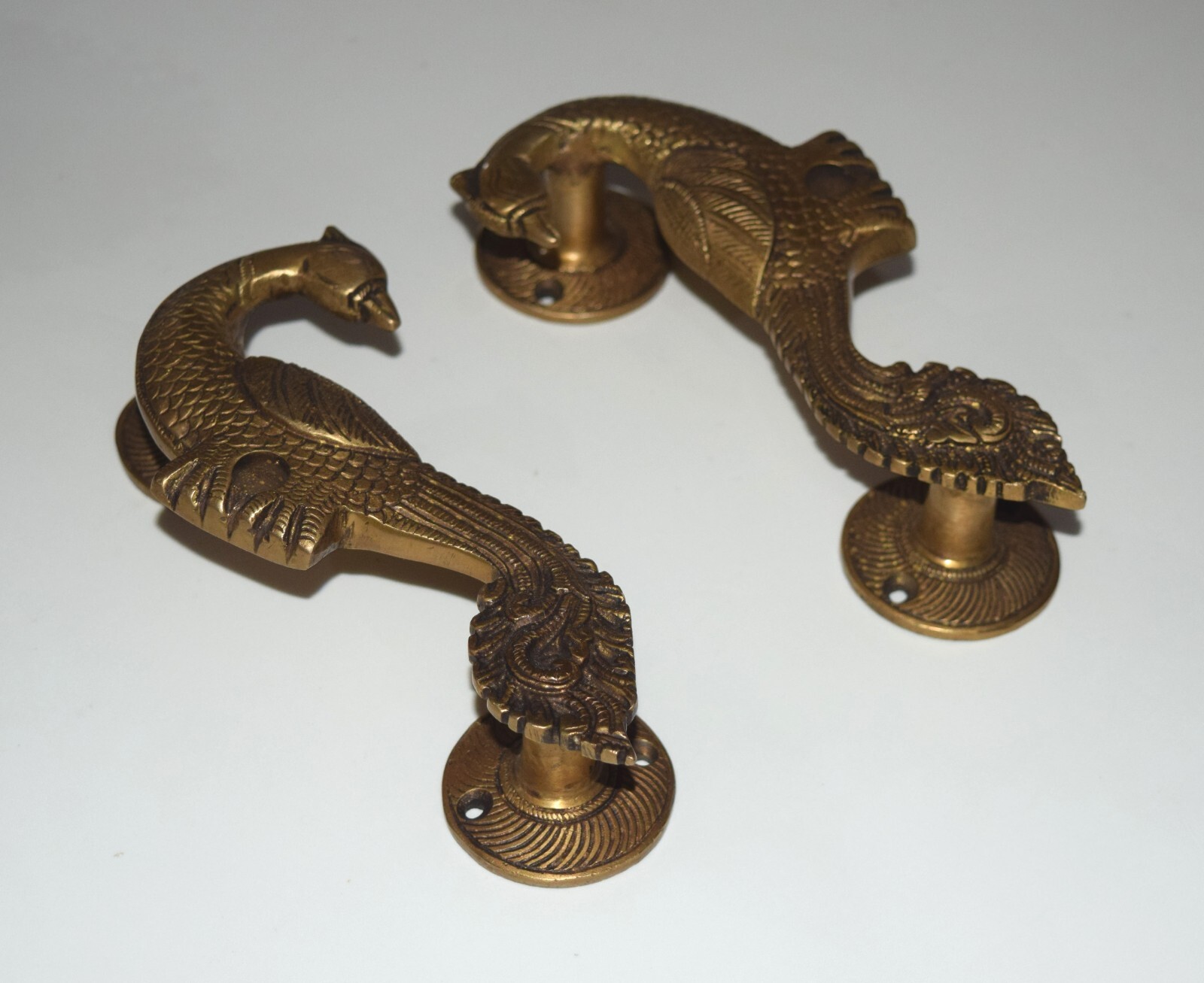Curved Peafowl Engraved Front Door Puller Luxury Brass Peacock Door Handle HK246