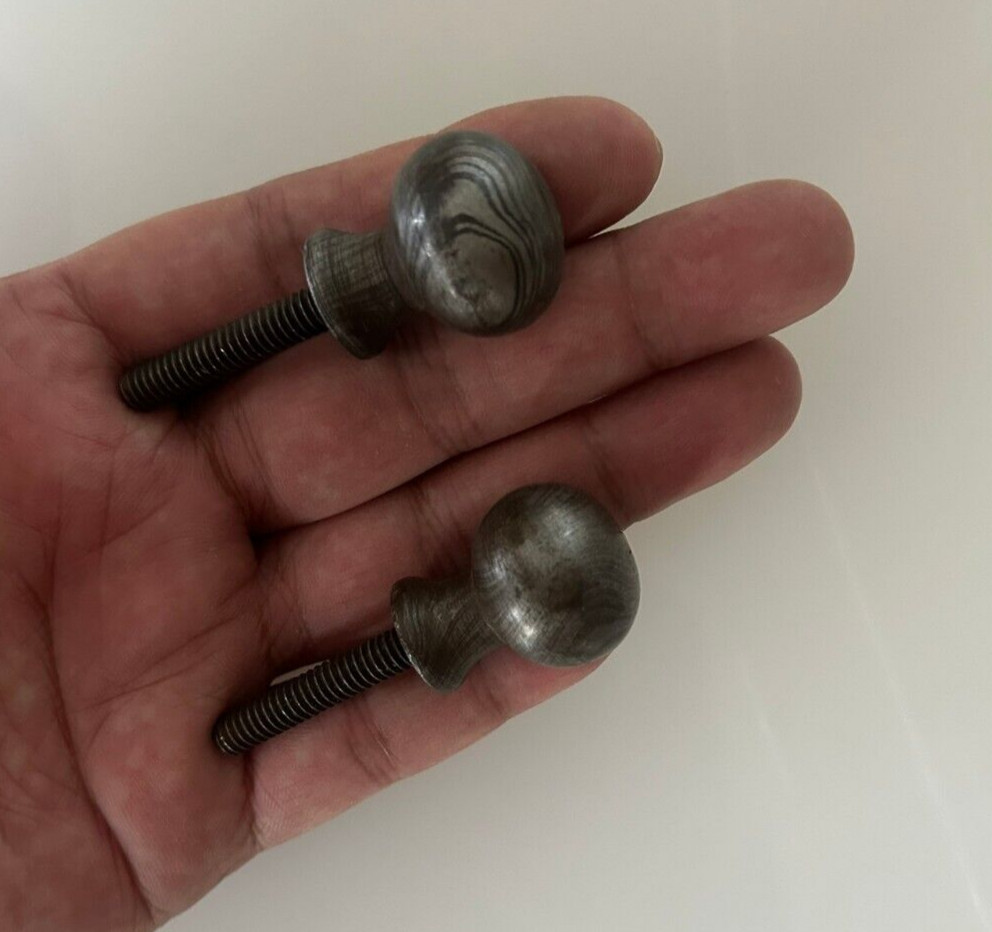 Vintage Damascus Steel Round Cabinet Drawer Ornate Knob Pull Handle 2pcs