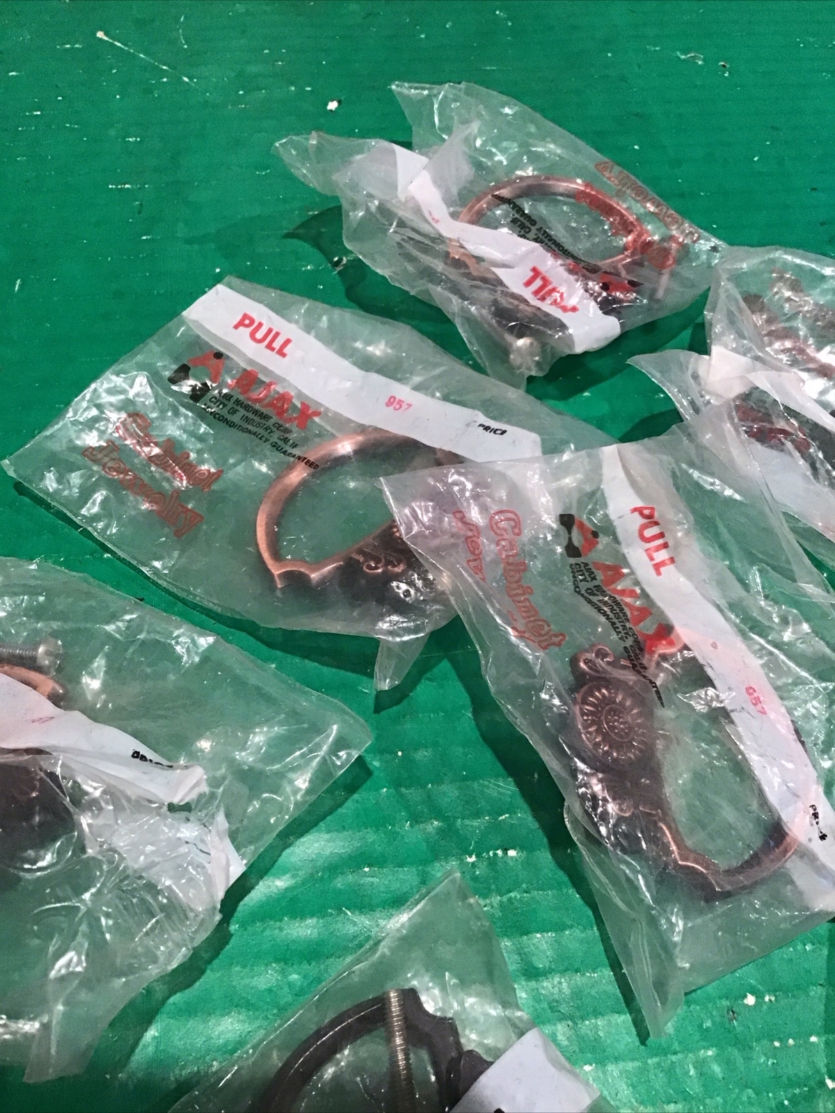 New Lot of 10 Ajax USA 957 Copper Tone Cab Door Drawer Pull Handle 1″ Center Vtg