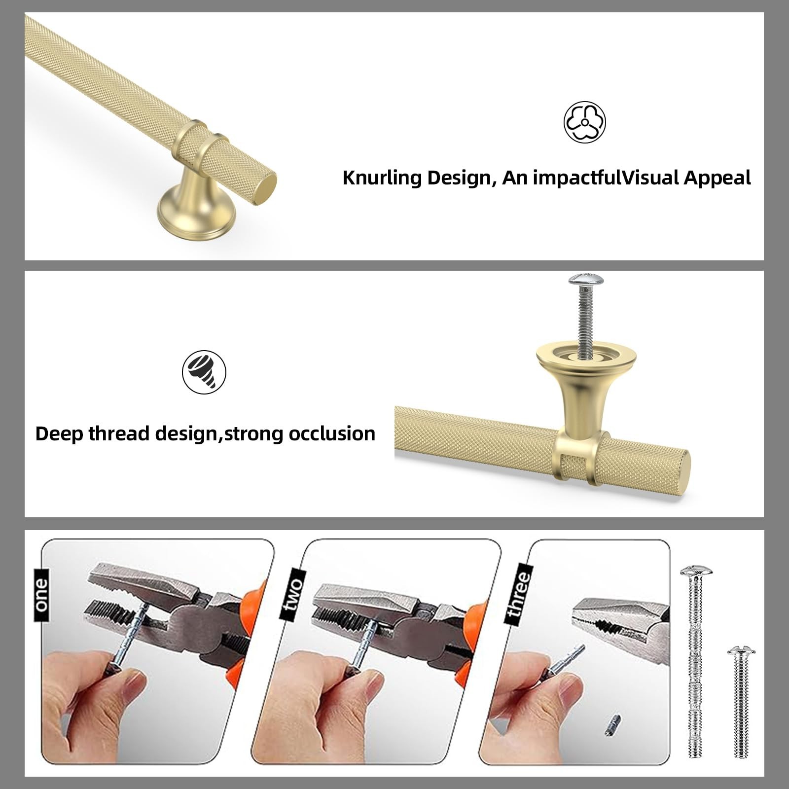 10 Pack 5 Inch Cabinet Pulls knurled Brushed Gold Kitchen Cabinet Handles Alu…