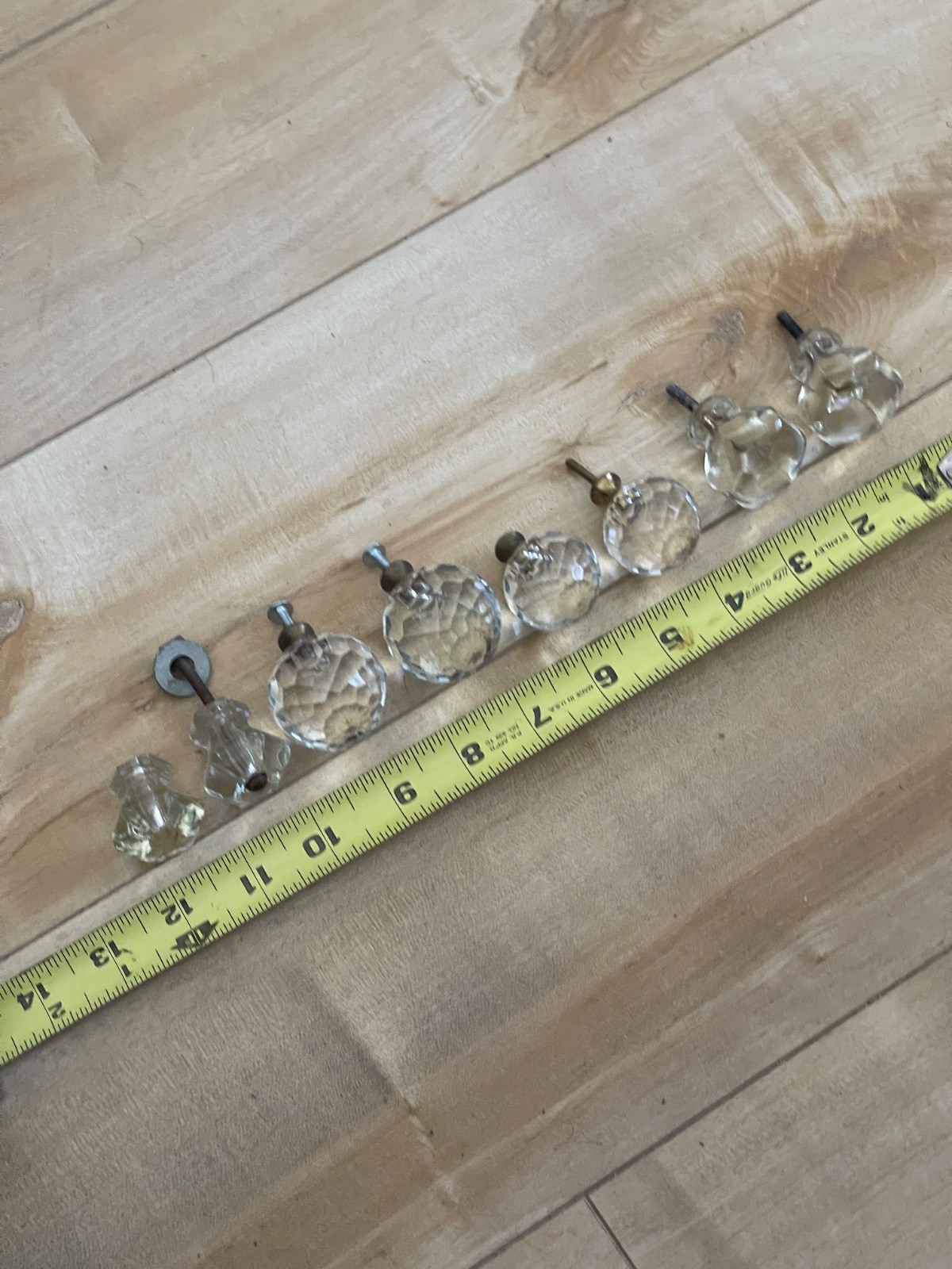 Vintage Lot Of 8 Cabinet Drawer Pulls Ball Cut Glass -brass