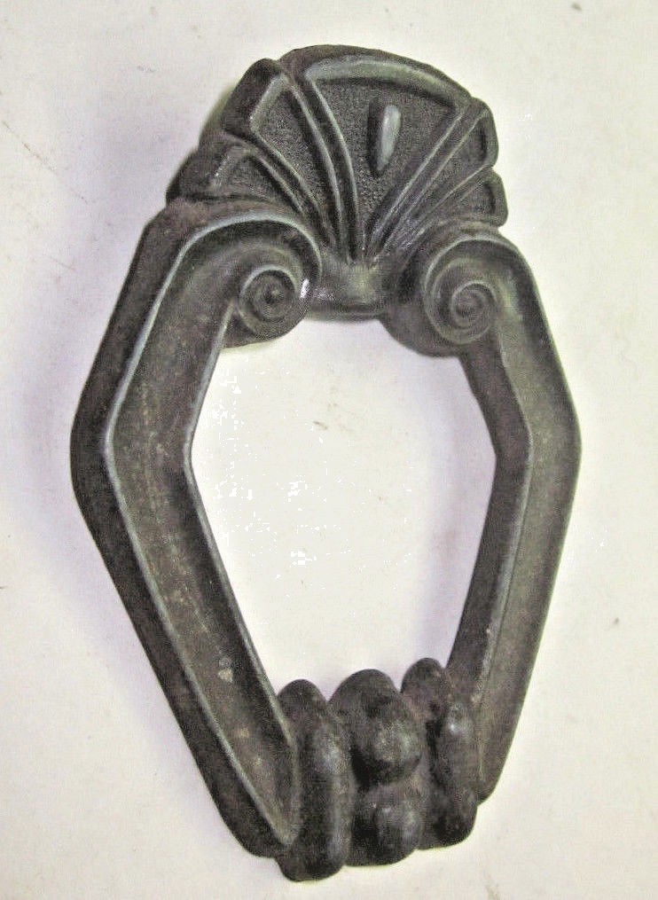 Toyo Japan 1890s Art Nouveau Hexagon Brass Pull Handle Cab. Door Drawer Antique