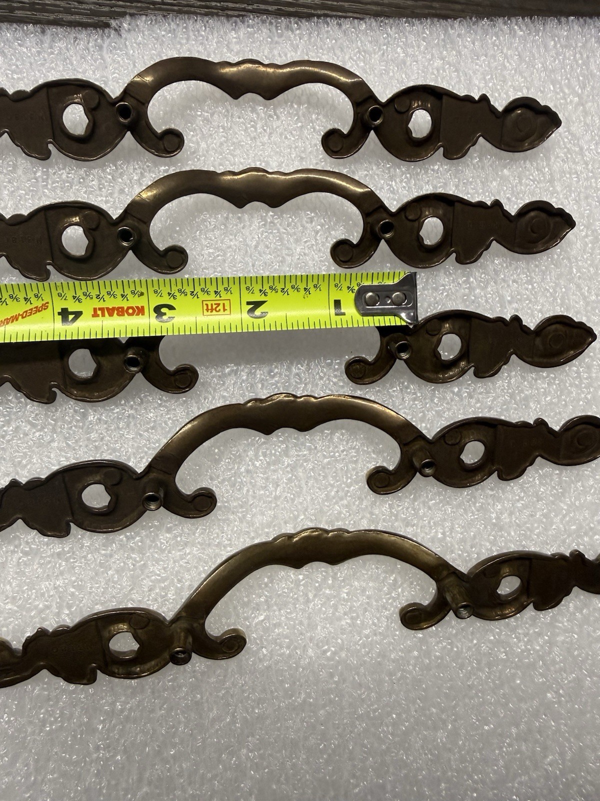 5 Vintage Antique Keeler Brass Co. Hickory Drawer Brass Pulls 8” Victorian (28)