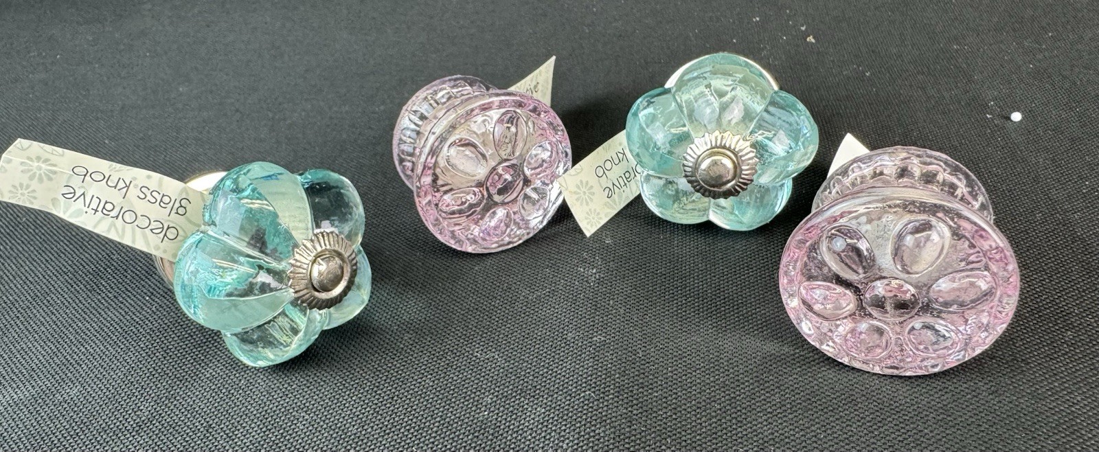 NWT Glass Drawer Pulls Clear Light Pink & Blue Dresser Kitchen Lot Of 4
