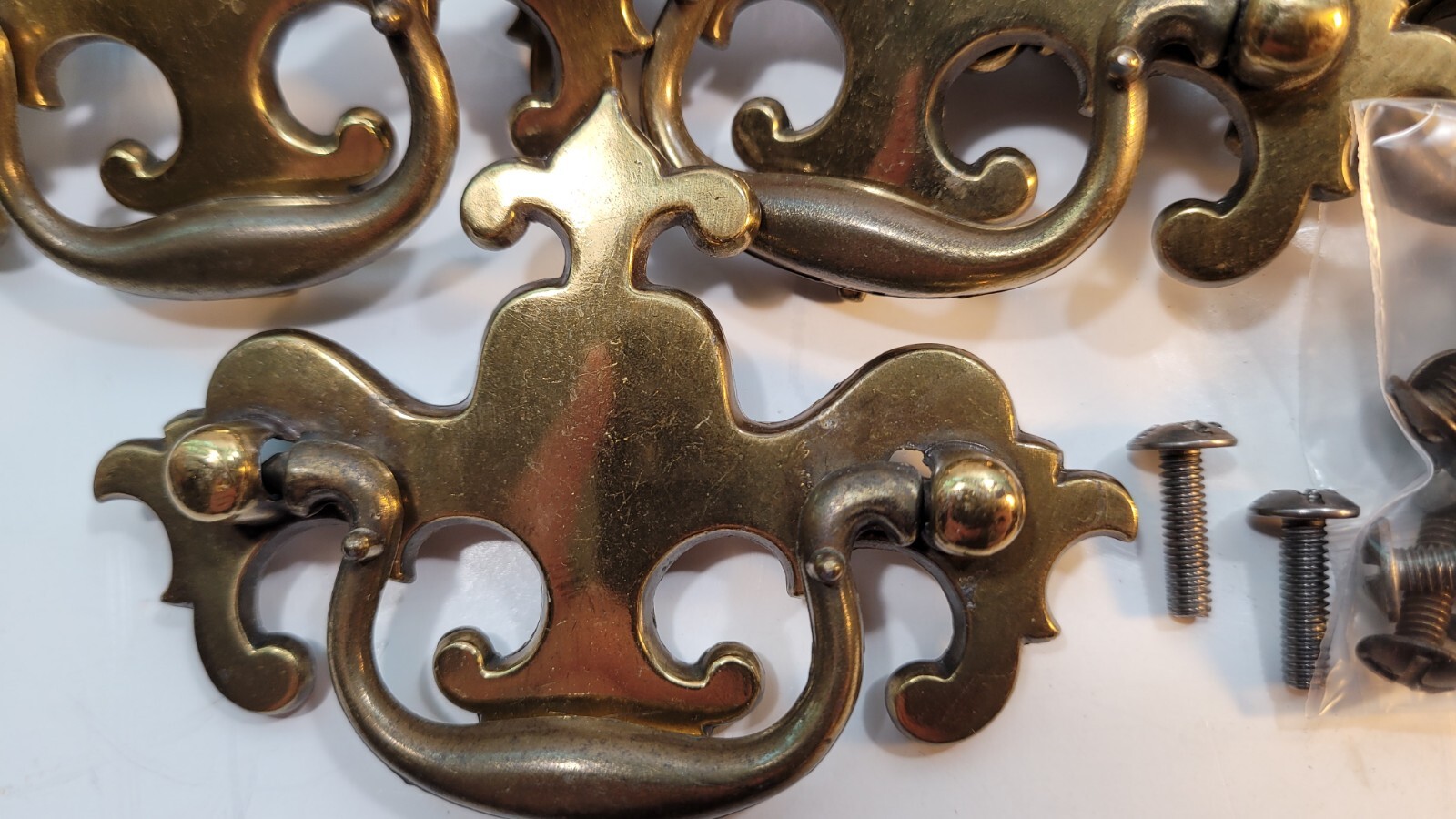 Vintage Brass Drop Bail Pull Handle Drawer w Bolts 2.5 inches between bolts