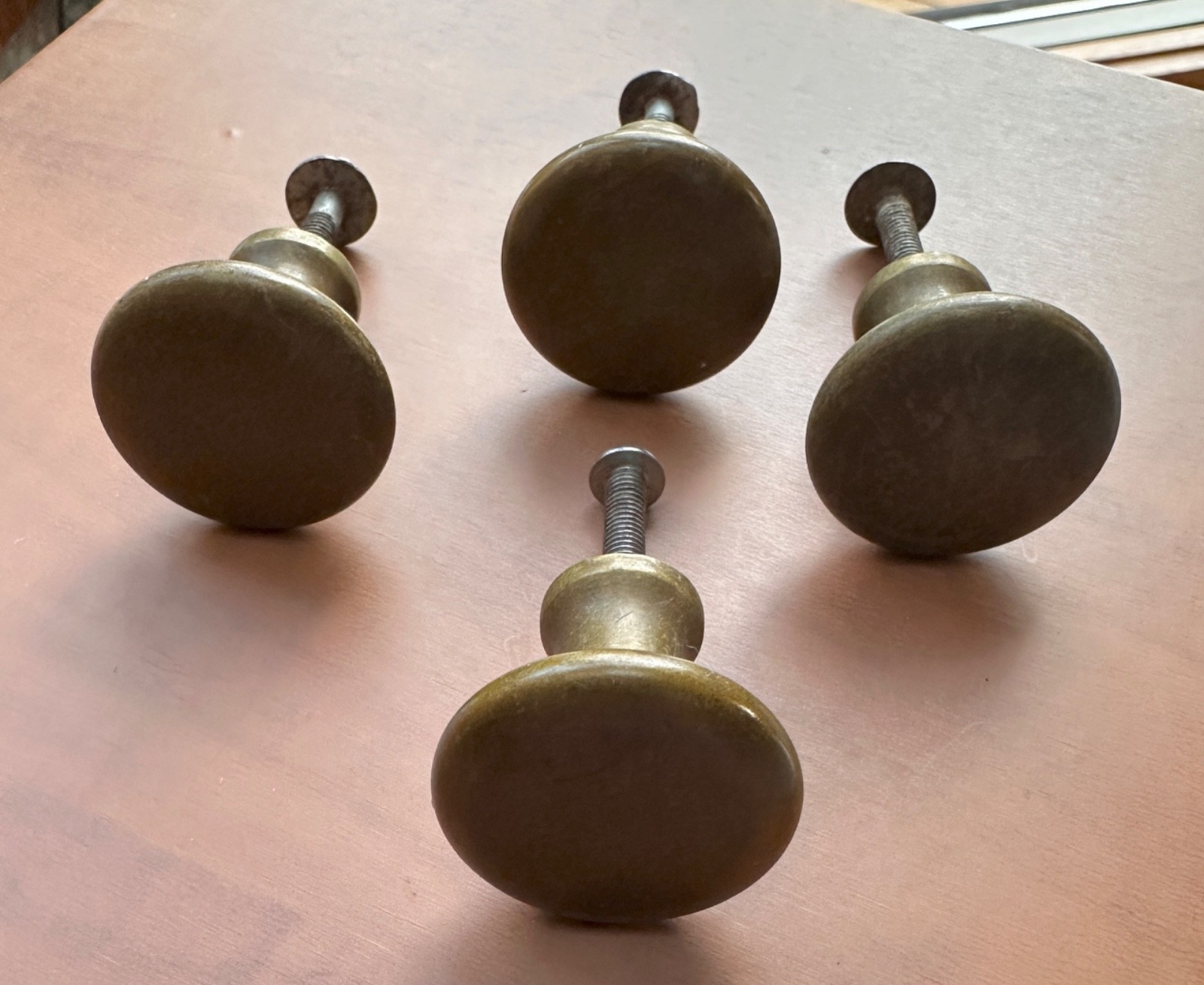 4 Vintage Small Solid Brass Desk, Dentist Chest, Tool Box Drawer Knobs, Round