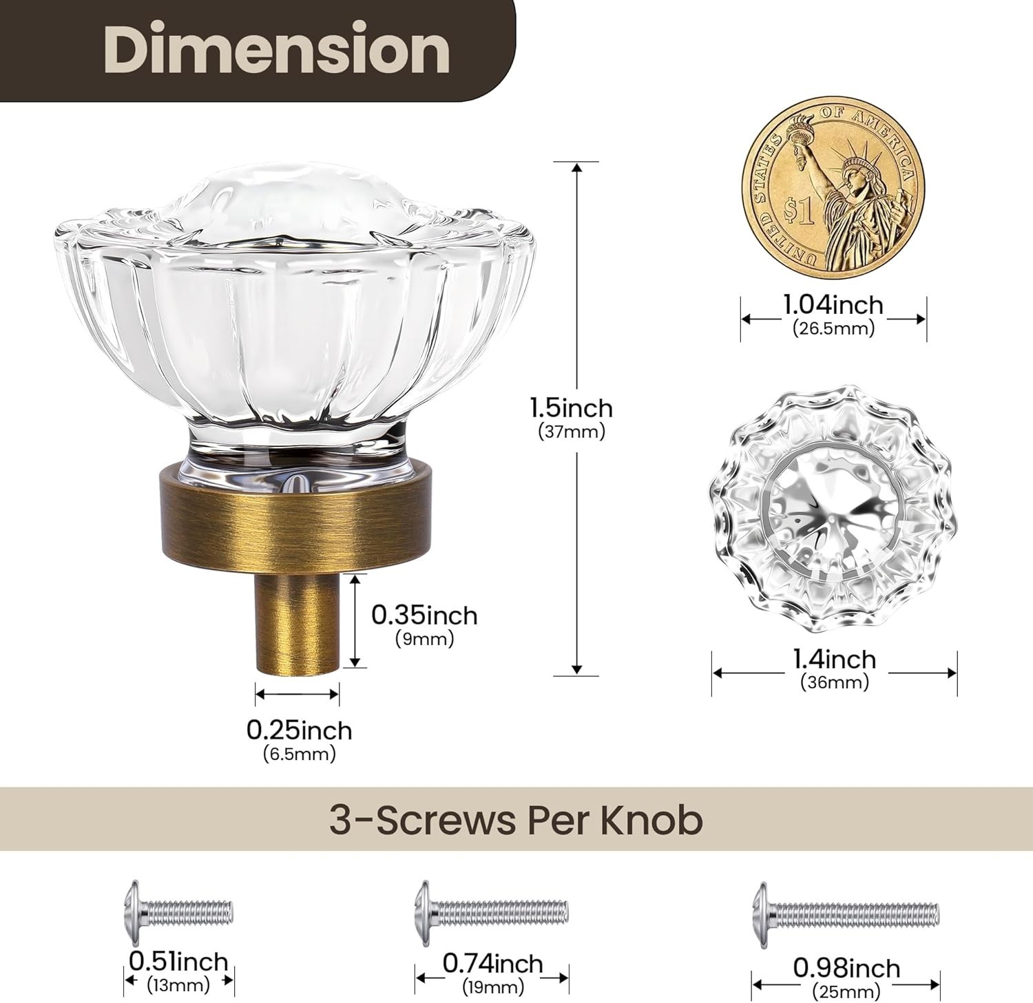 Elegant 8 Pack Antique Brass Glass Cabinet Knobs – Vintage Crystal Design