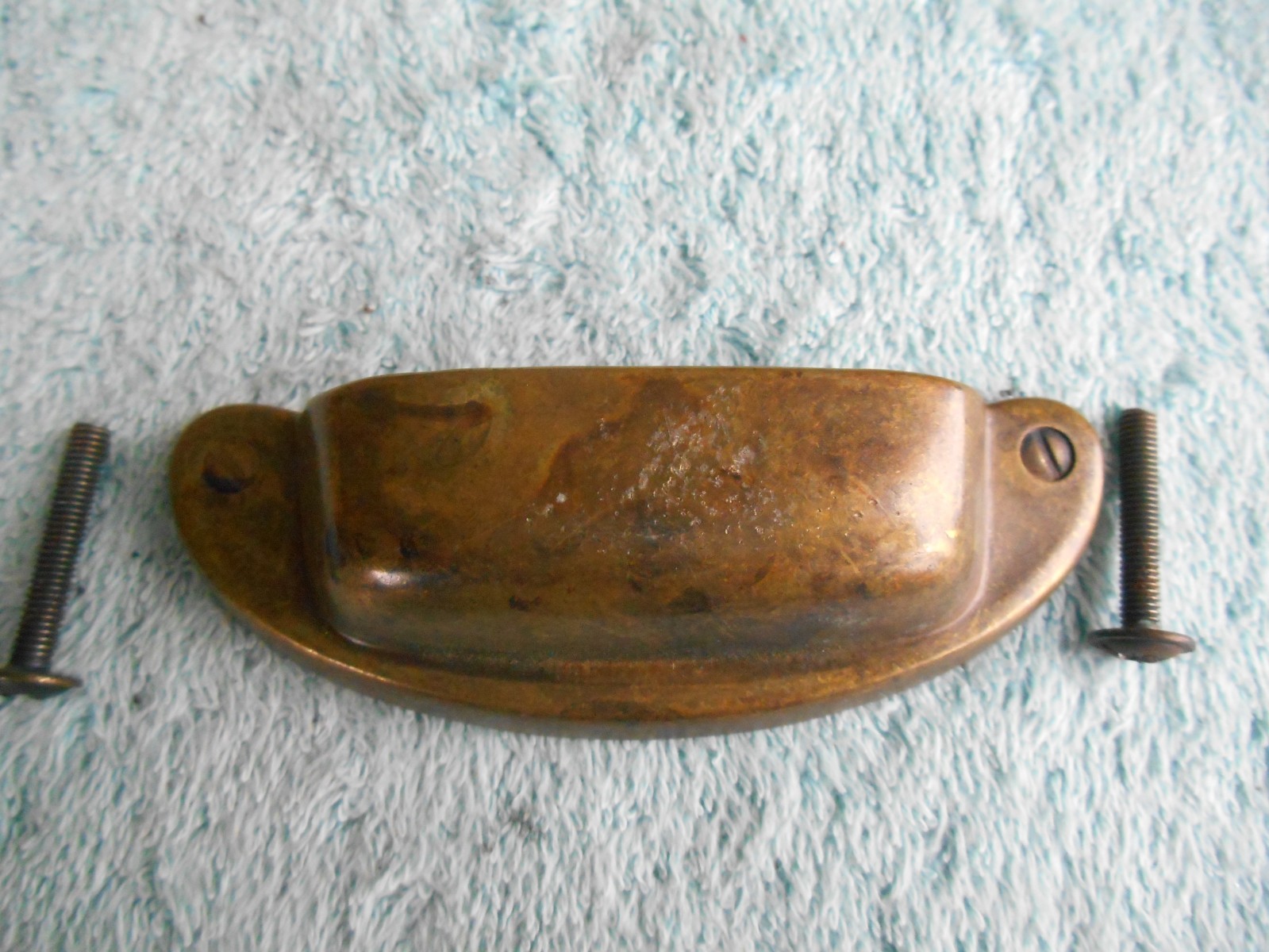 LOT OF 3 BRASS TONED DIE-CAST METAL DRAWER PULLS OR HANDLES WITH SCREWS