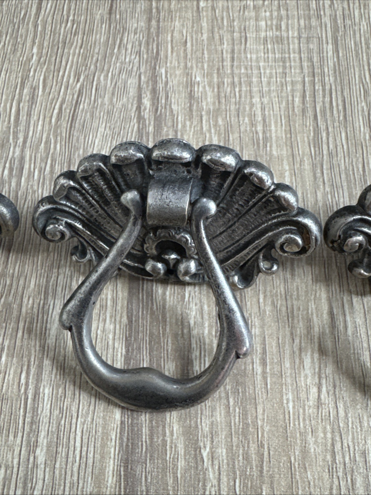 (6) Nickel / Brass Antique Hardware Drawer Pull Victorian Brass Drop Ring Set