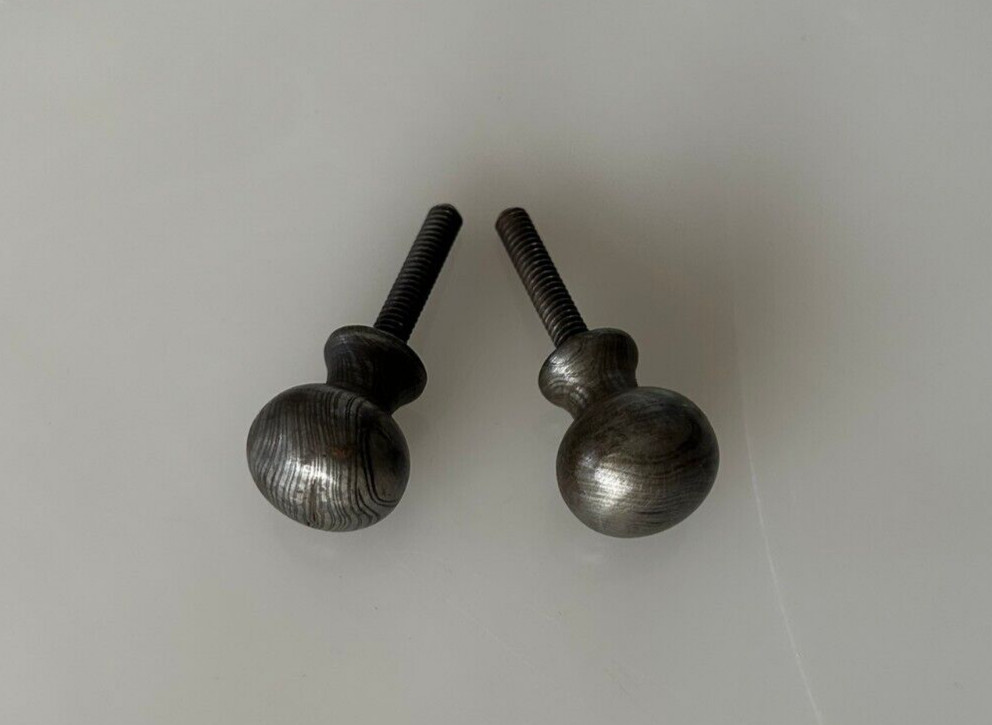 Vintage Damascus Steel Round Cabinet Drawer Ornate Knob Pull Handle 2pcs