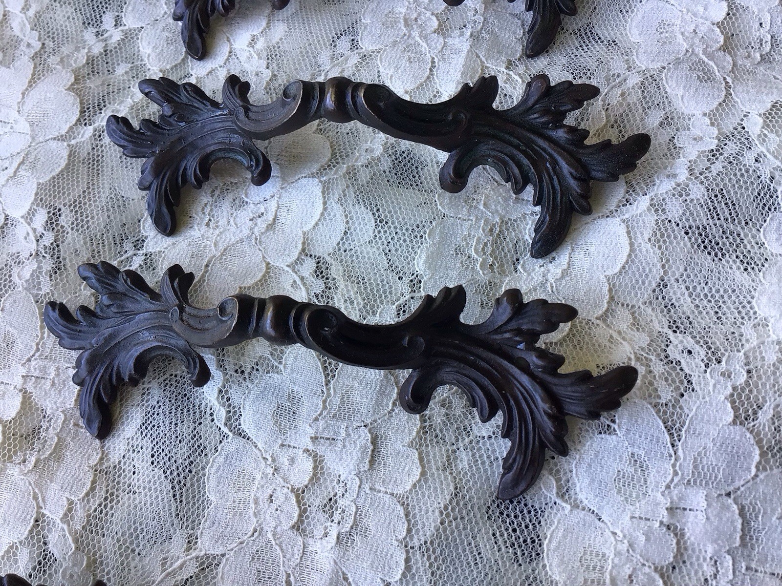 French Provincial Ornate Leaf Design pre-owned Drawer Handles Set Of Six
