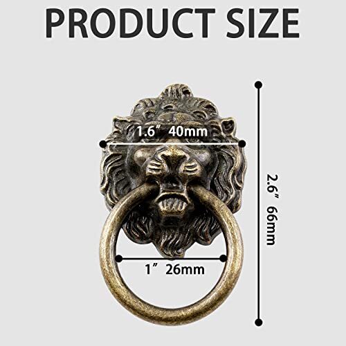 6 Pcs Pull, Antique Bronze Ring Pull Handles for Dresser Lion Head Knobs