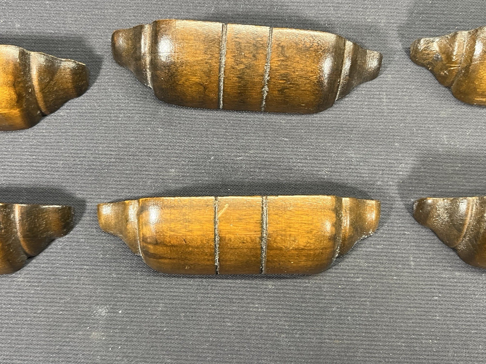 Antique 9 Matching Wood Drawer Pulls Handle Waterfall Dresser Art Deco + Screws