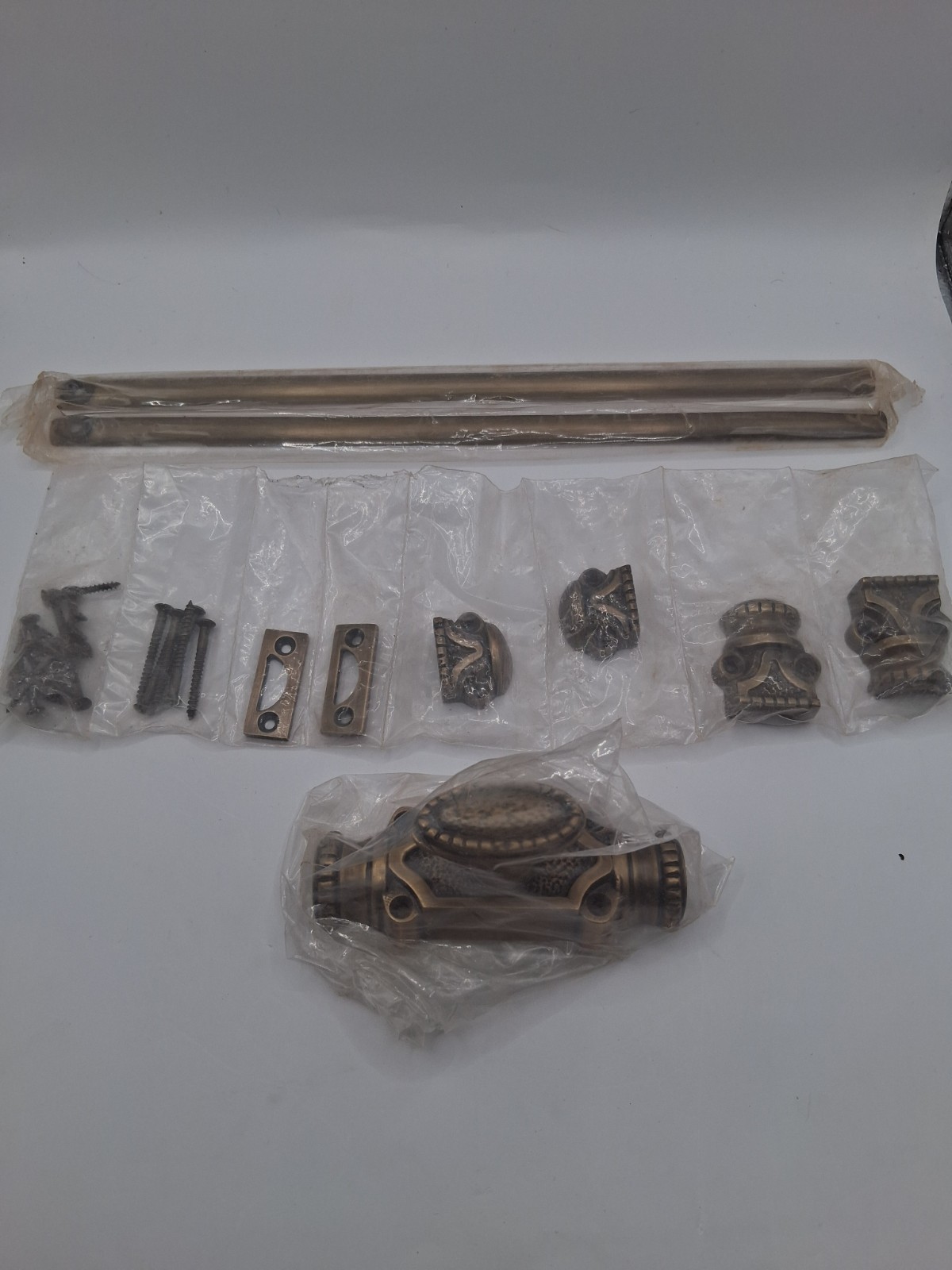 Antique Solid Brass Cremone Bolt Set | 2′ Rods & Handle | Cabinet Hardware
