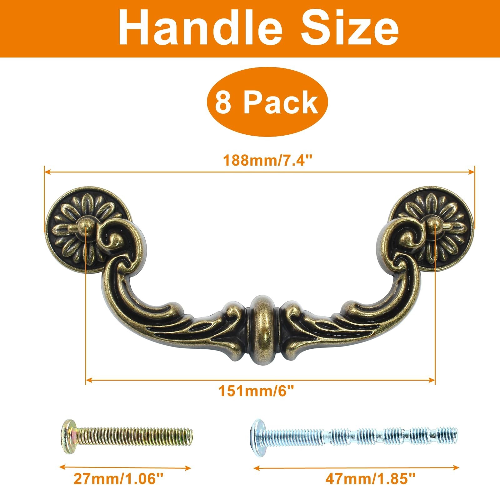 8 Pcs 6 Inch Rustic Vintage Drop-Down Bail Handles, Zinc Alloy Antique Drawer Pu