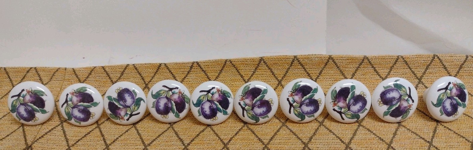 10 Vintage Porcelain Painted Plum fruit Cabinet Door Pull Knobs 1.5″ Wide