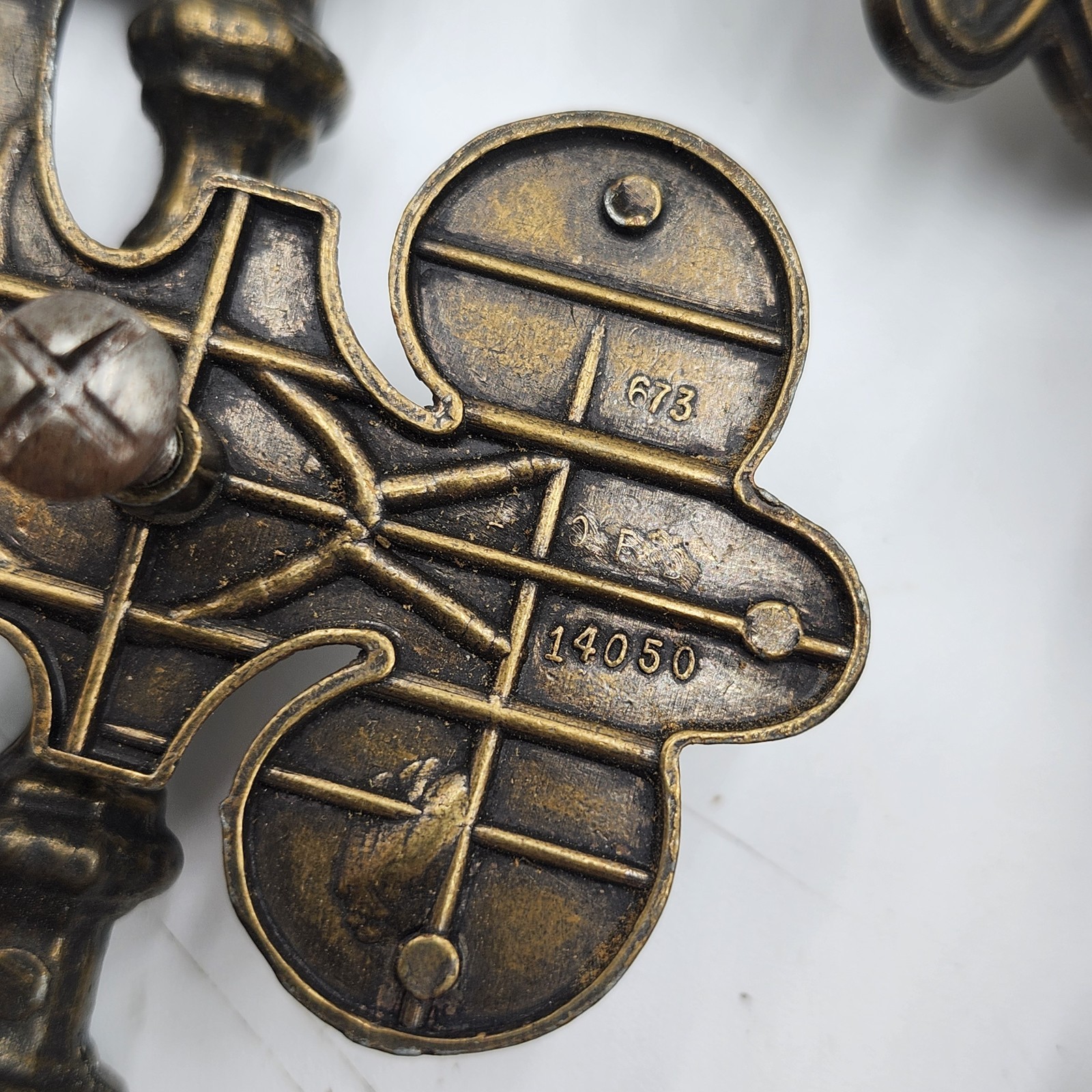 4 Brass Celtic Moorish Drawer Bail Cabinet Door Ring Pull Handle & Backplate