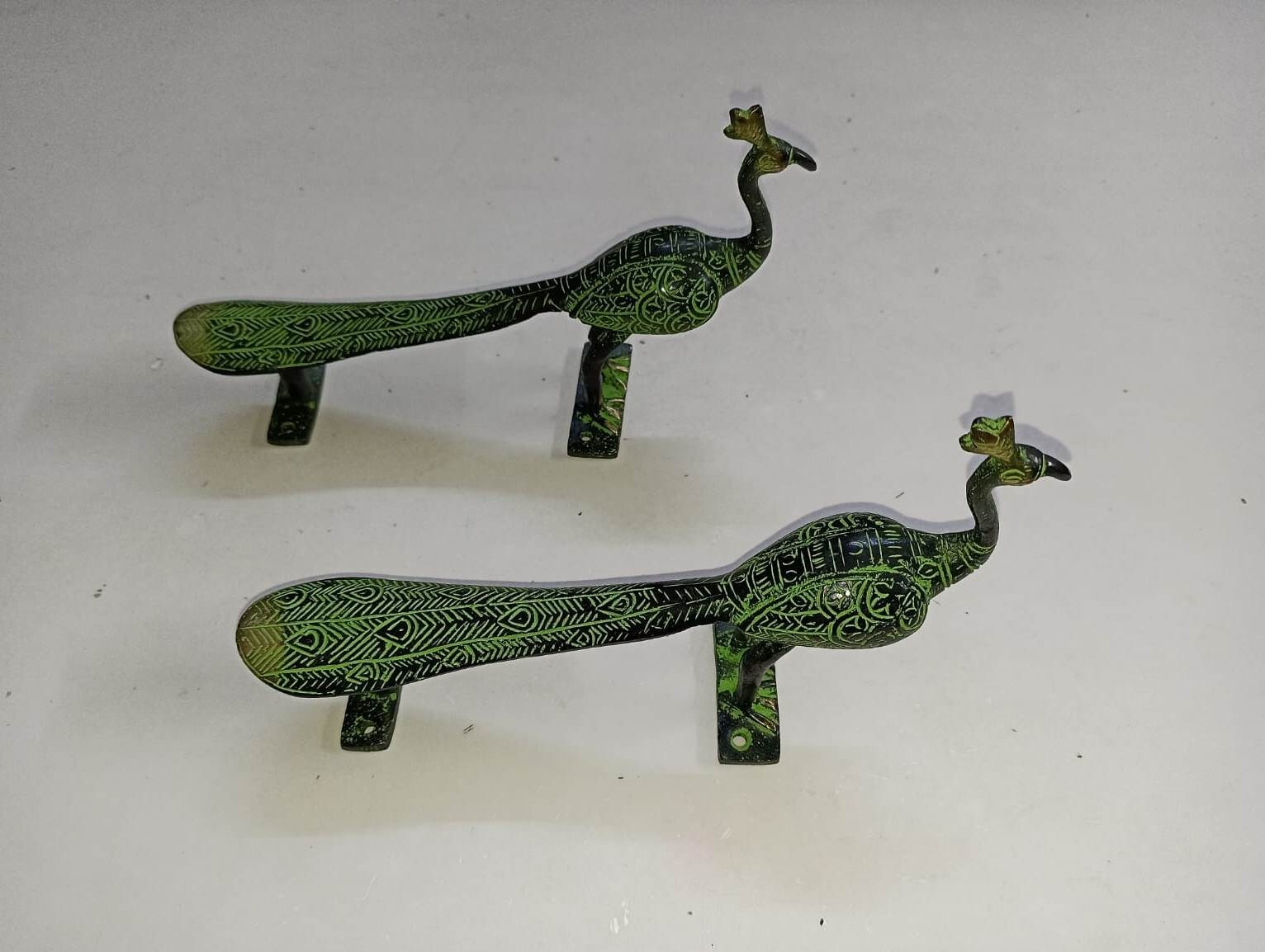 Bird Peacock Door Handle Pair Handmade Antique Design Peafowl Door Decor GTX
